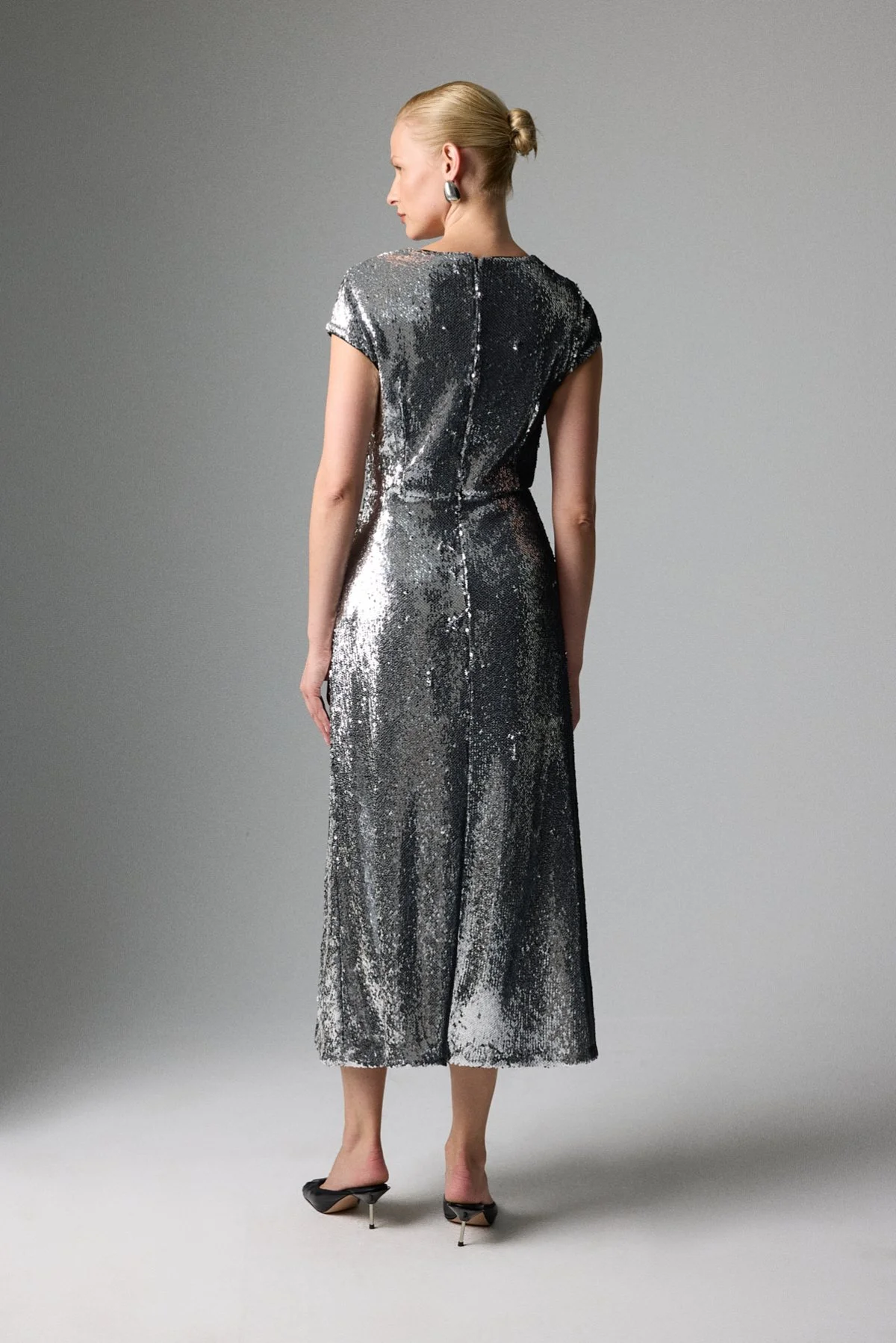 Payetli Midi Boy Elbise Gümüş - 2