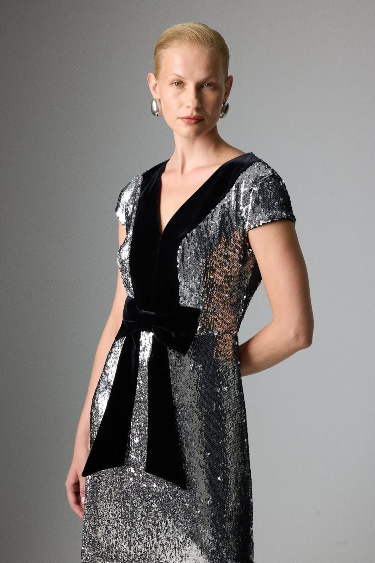 Payetli Midi Boy Elbise Gümüş - 5