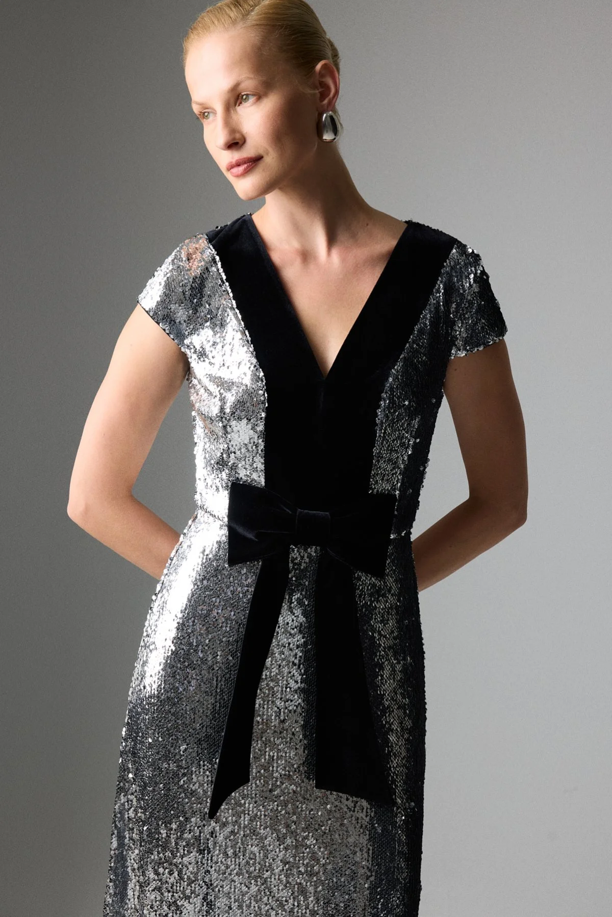 Payetli Midi Boy Elbise Gümüş - 4