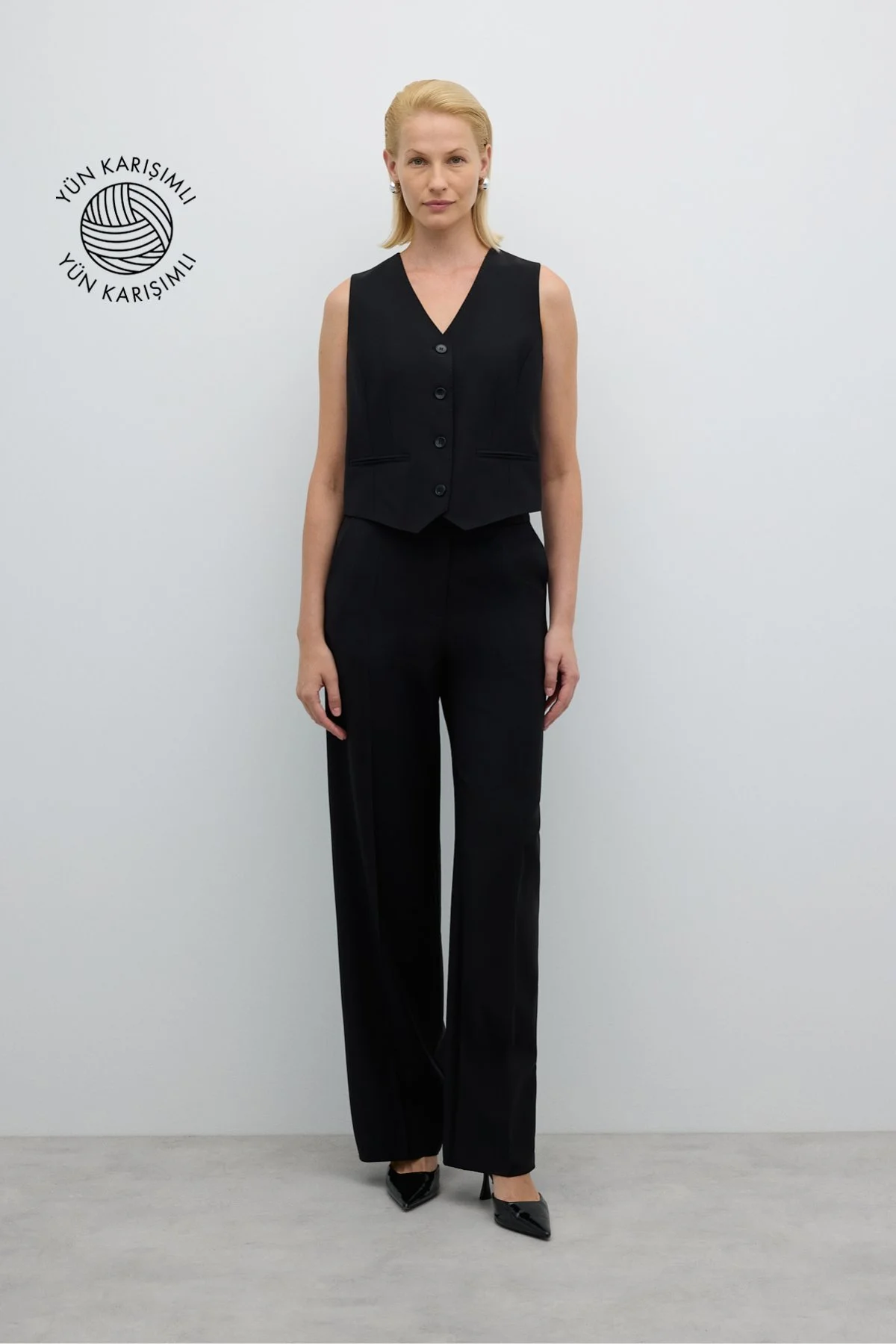 Geniş Paça Pantolon Siyah - 1