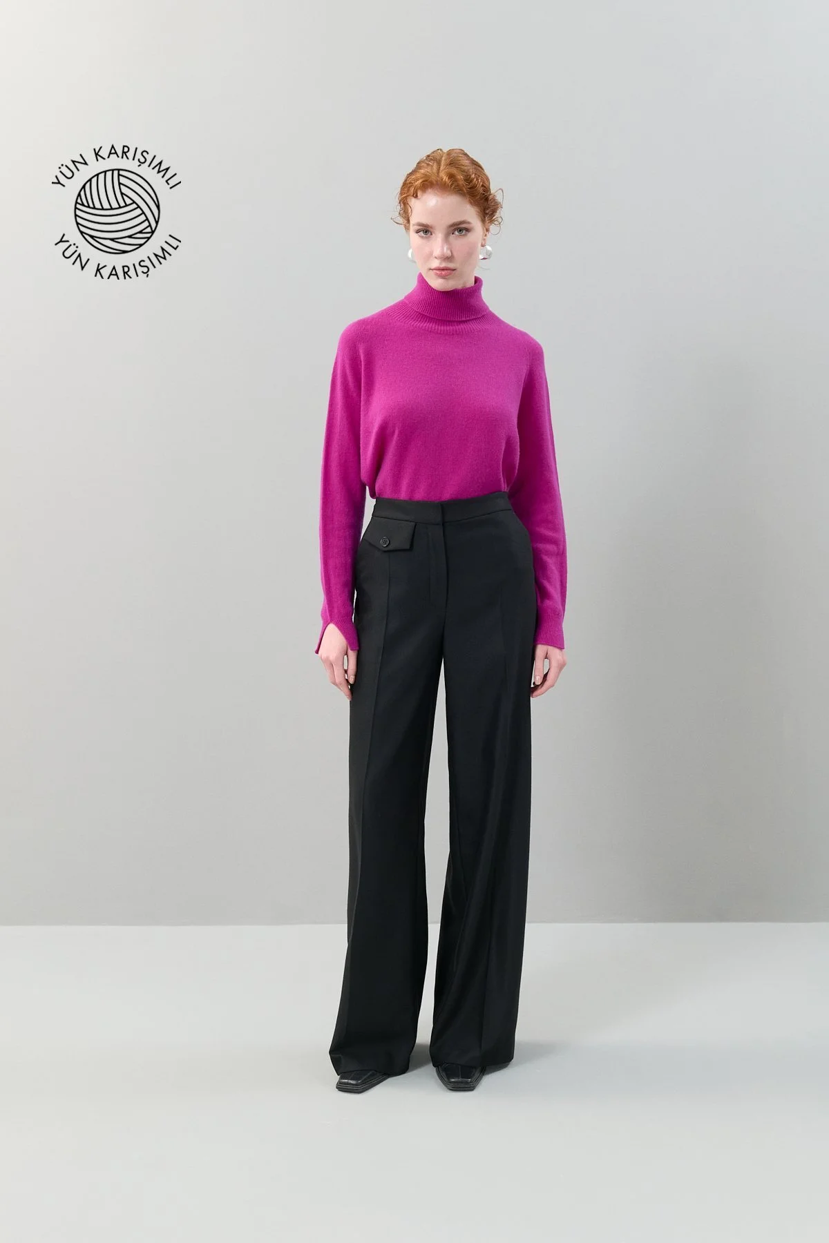 Düz Paça Yün Pantolon Siyah - 1