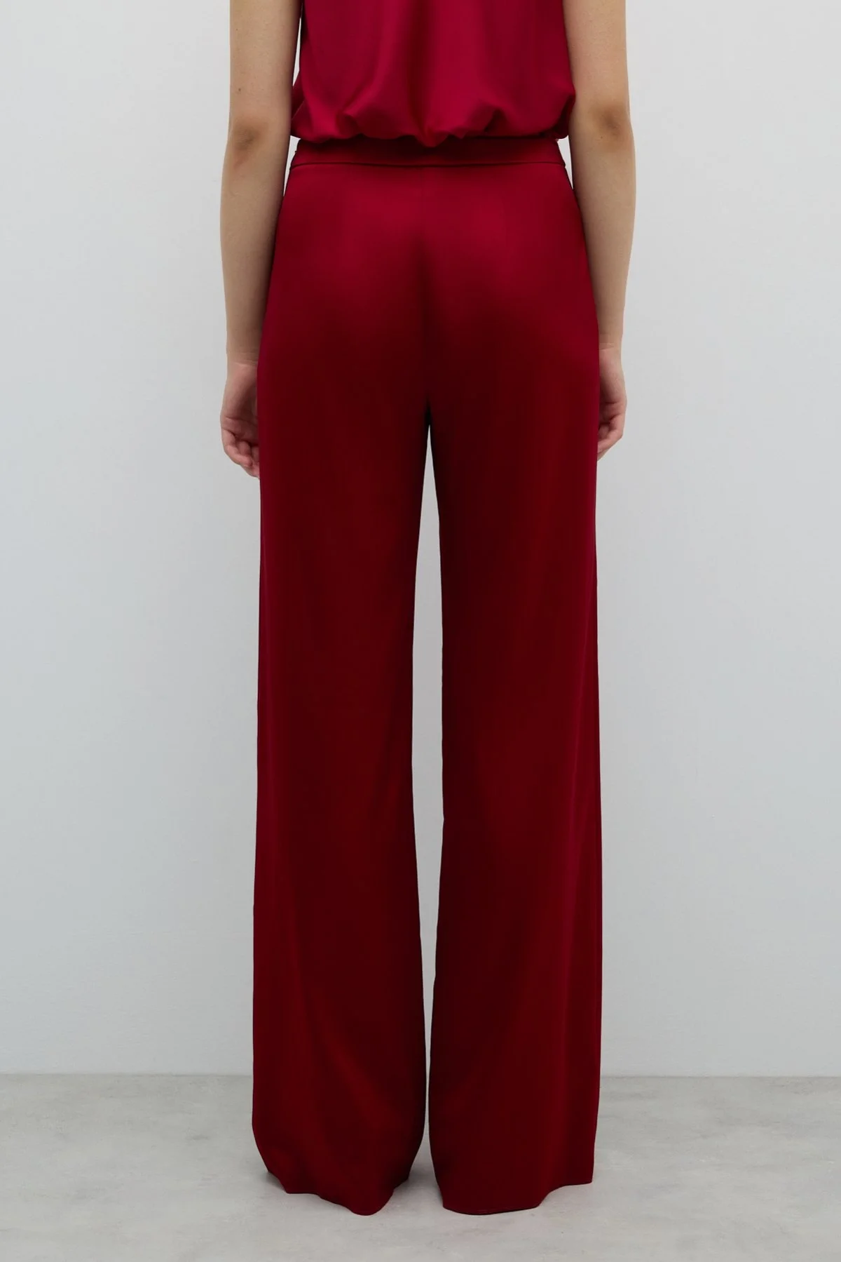 Düz Paça Saten Pantolon Bordo - 2