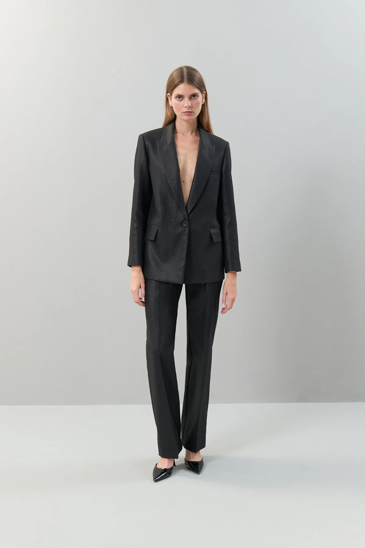 Tek Düğmeli Erkek Yaka Blazer Ceket Siyah - 3