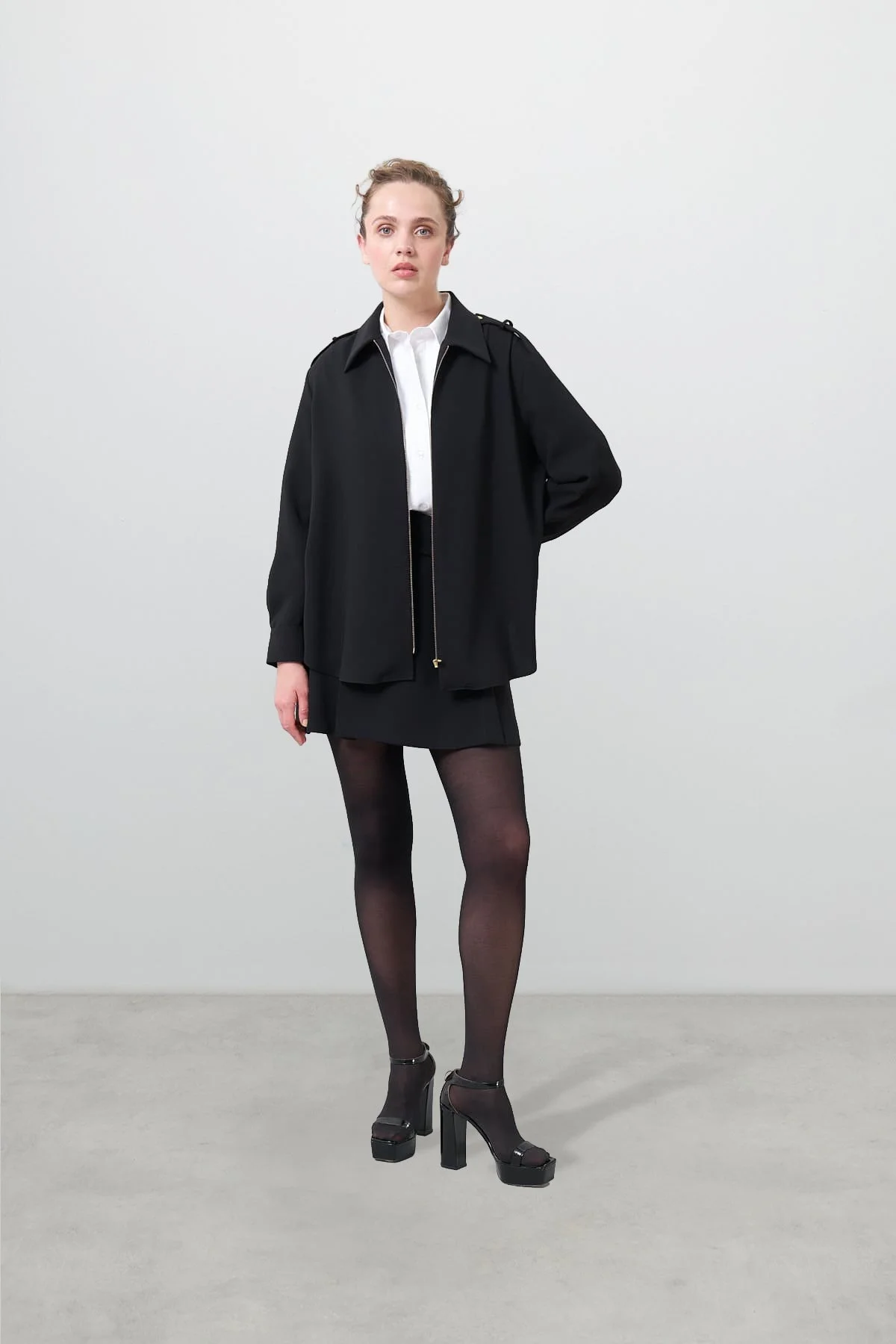 Apoletli Fermuarlı Gömlek Siyah - 4