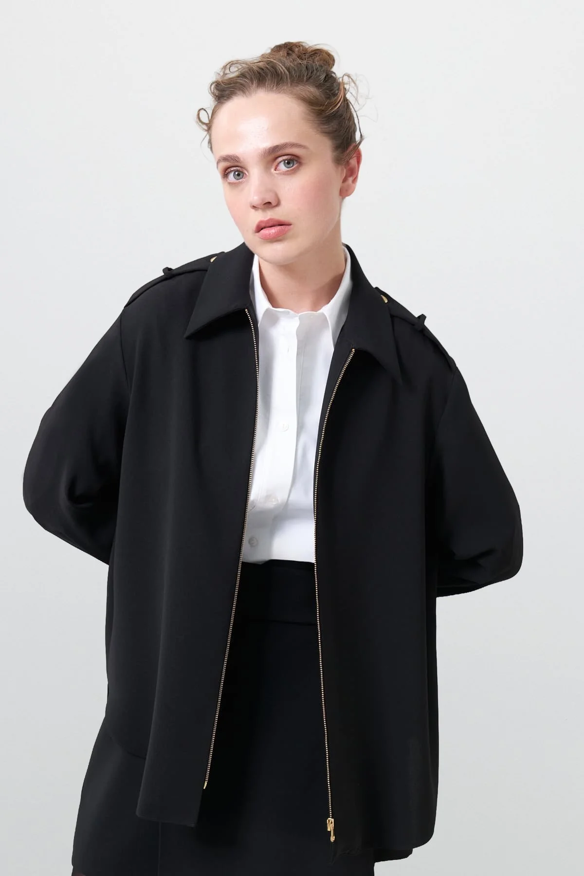 Apoletli Fermuarlı Gömlek Siyah - 1