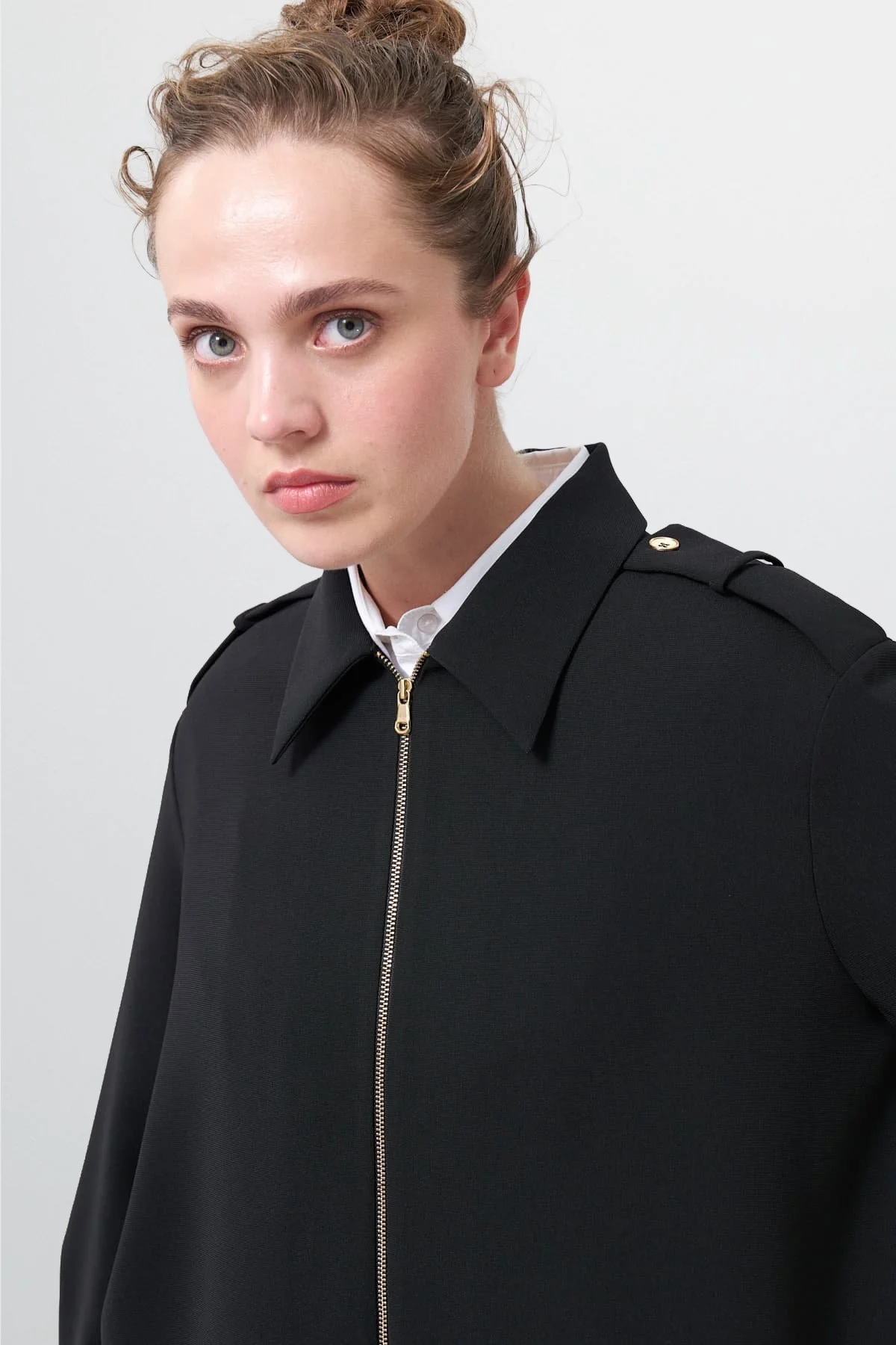 Apoletli Fermuarlı Gömlek Siyah - 3