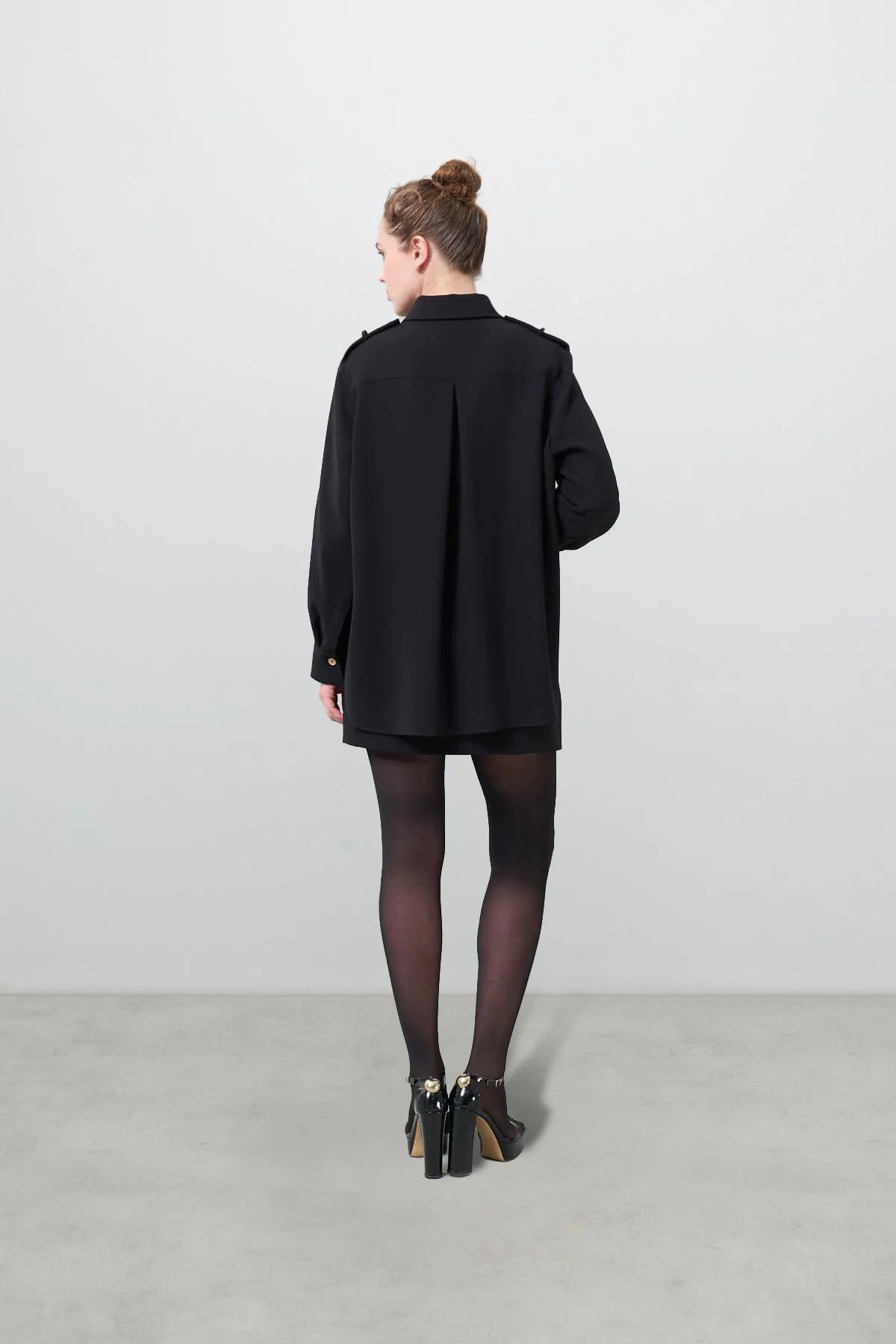 Apoletli Fermuarlı Gömlek Siyah - 2