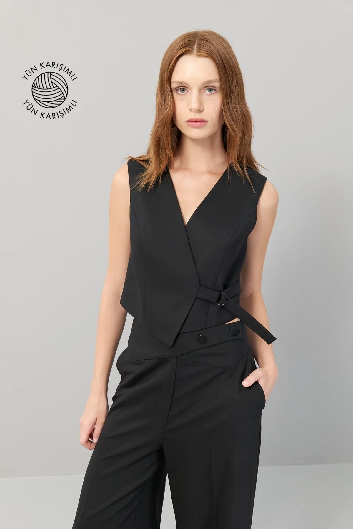 V Yaka Yün Yelek Siyah - 1