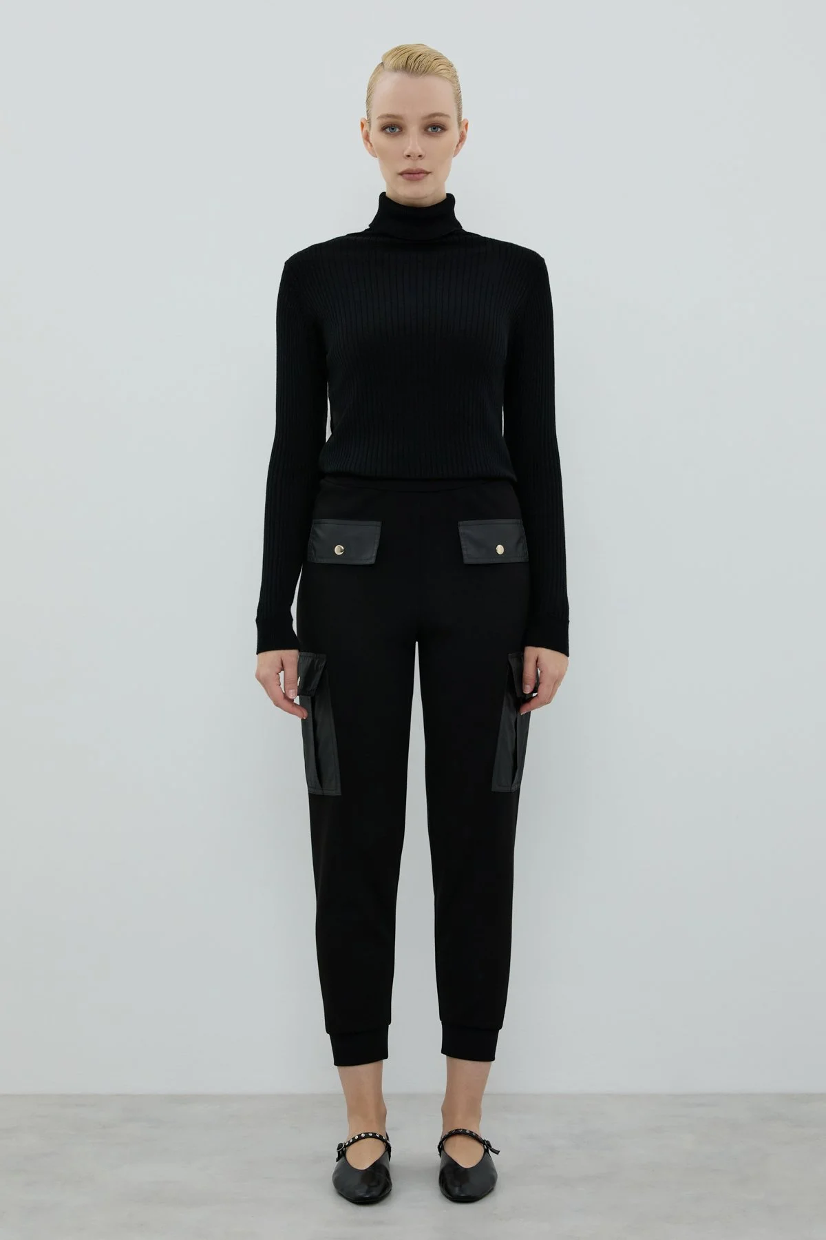 Cep Detaylı Örme Pantolon Siyah - 1