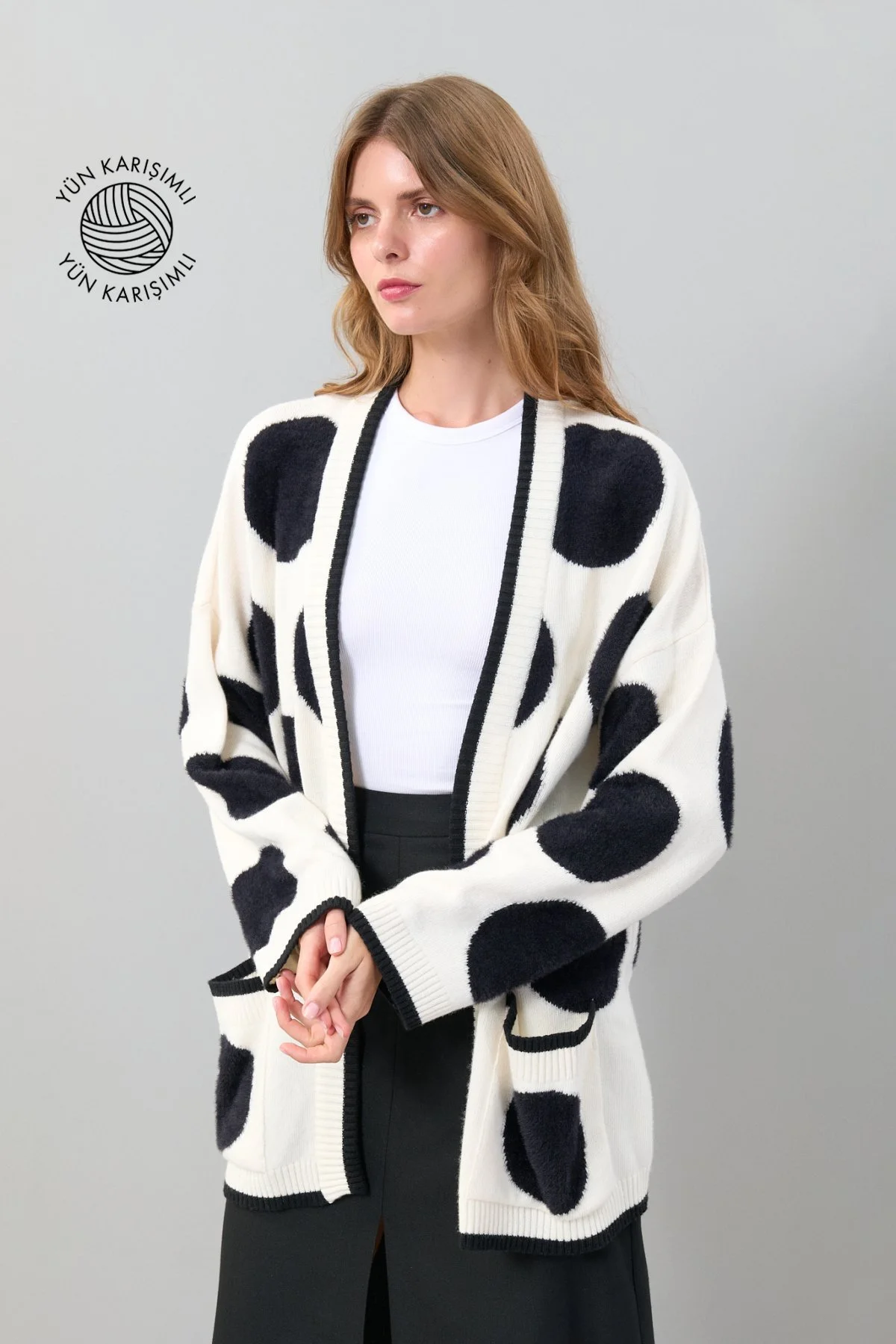 Yün Hırka Siyah-Ekru - 1