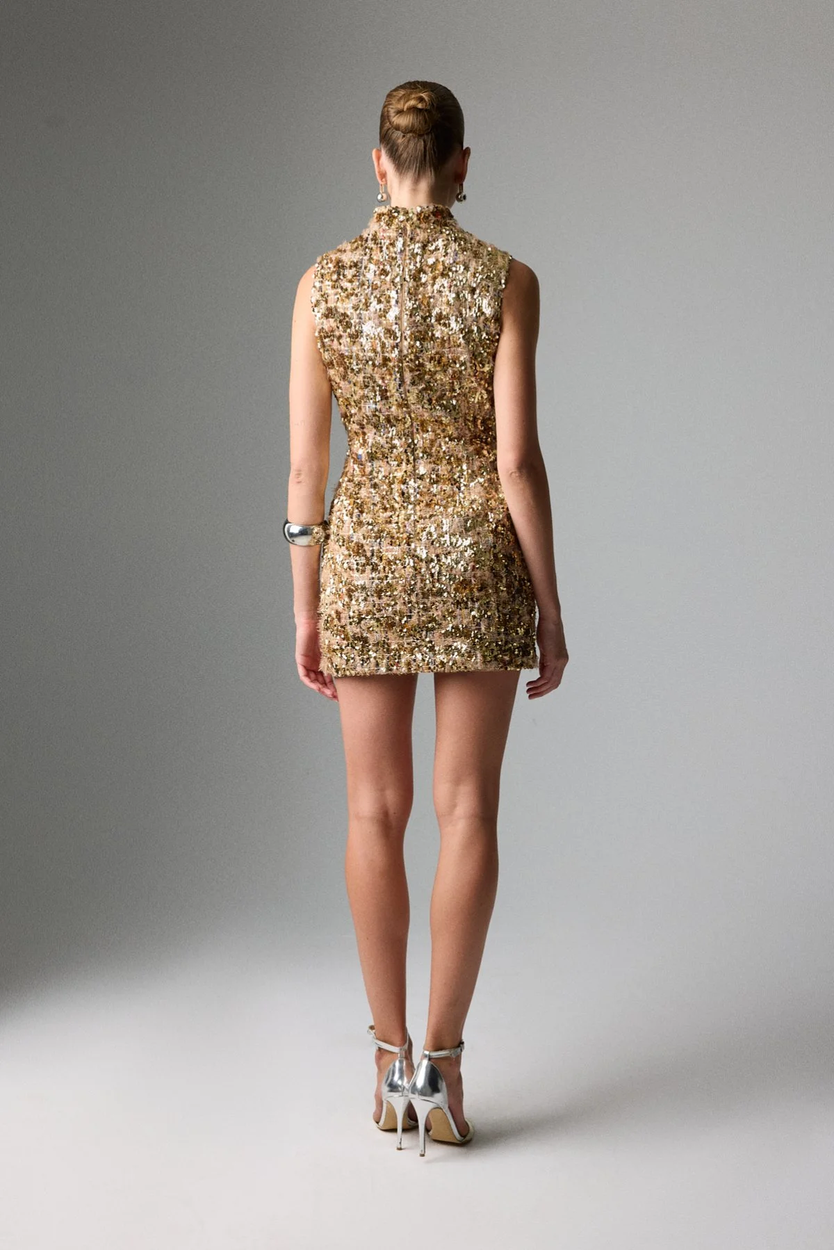 Yarım Balıkçı Yaka Kolsuz Mini Elbise Gold - 2