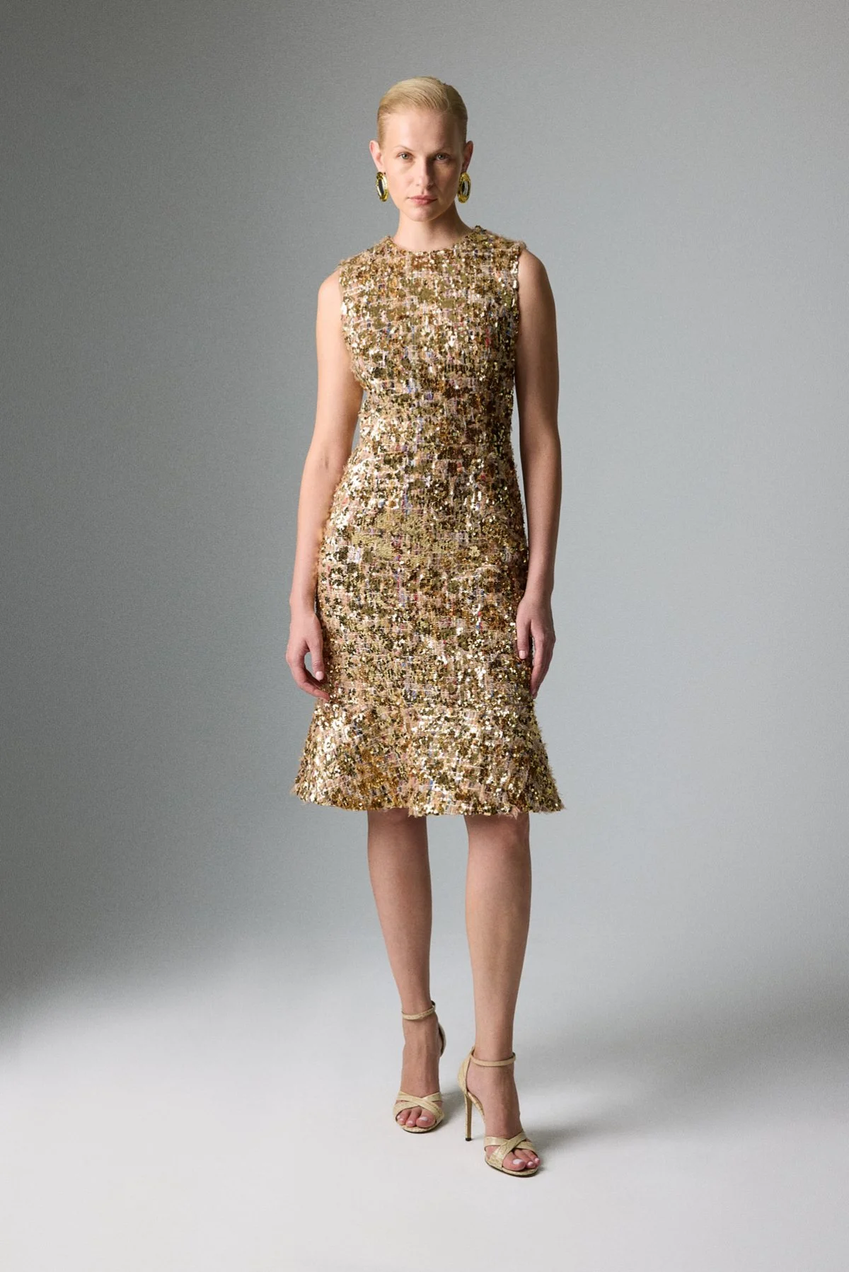 Bisiklet Yaka Midi Boy Payet Elbise Gold - 1