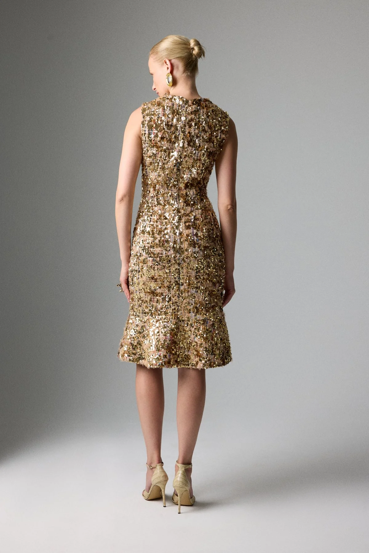 Bisiklet Yaka Midi Boy Payet Elbise Gold - 2