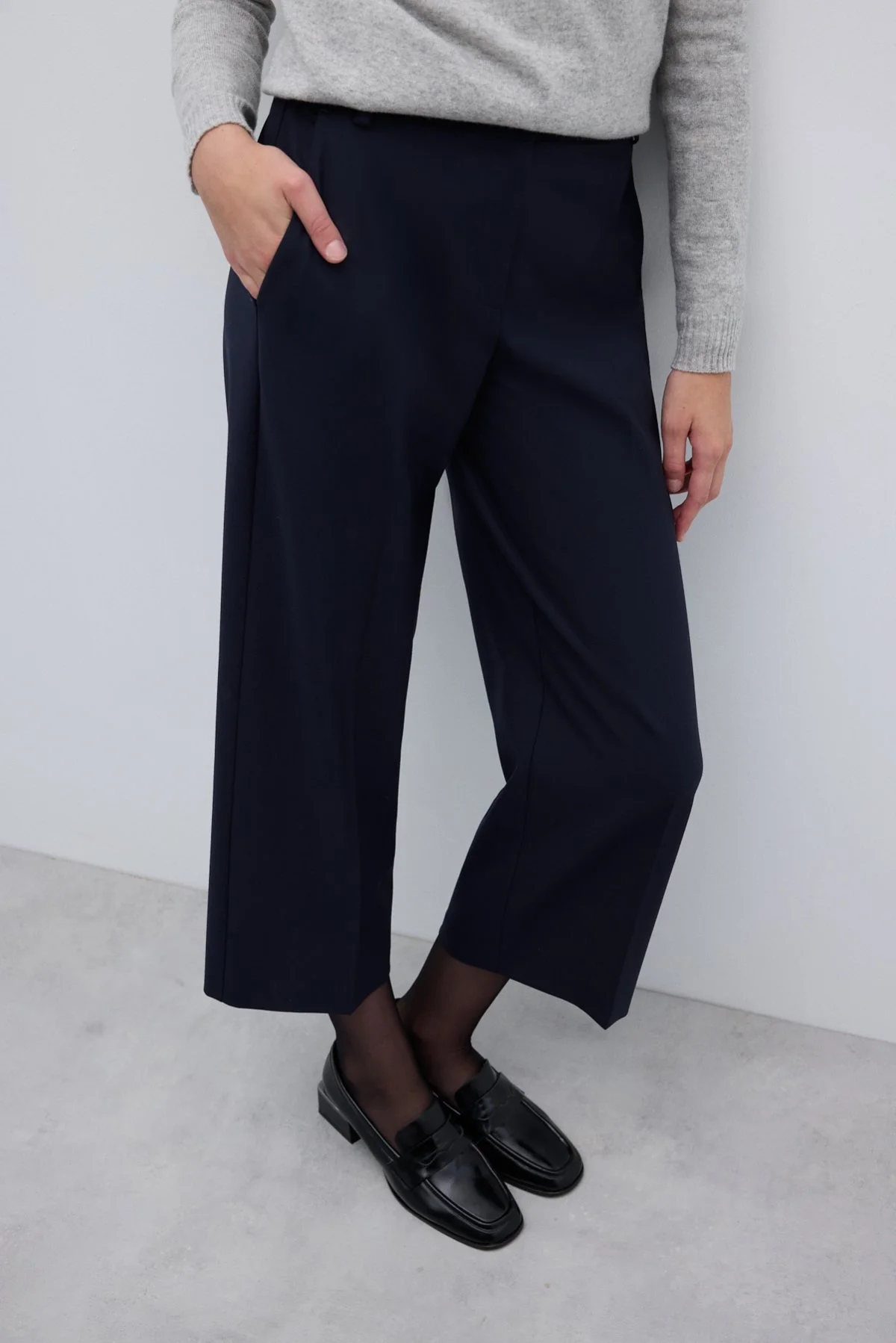 Yün Karışımlı Düz Paça Pantolon Lacivert - 4