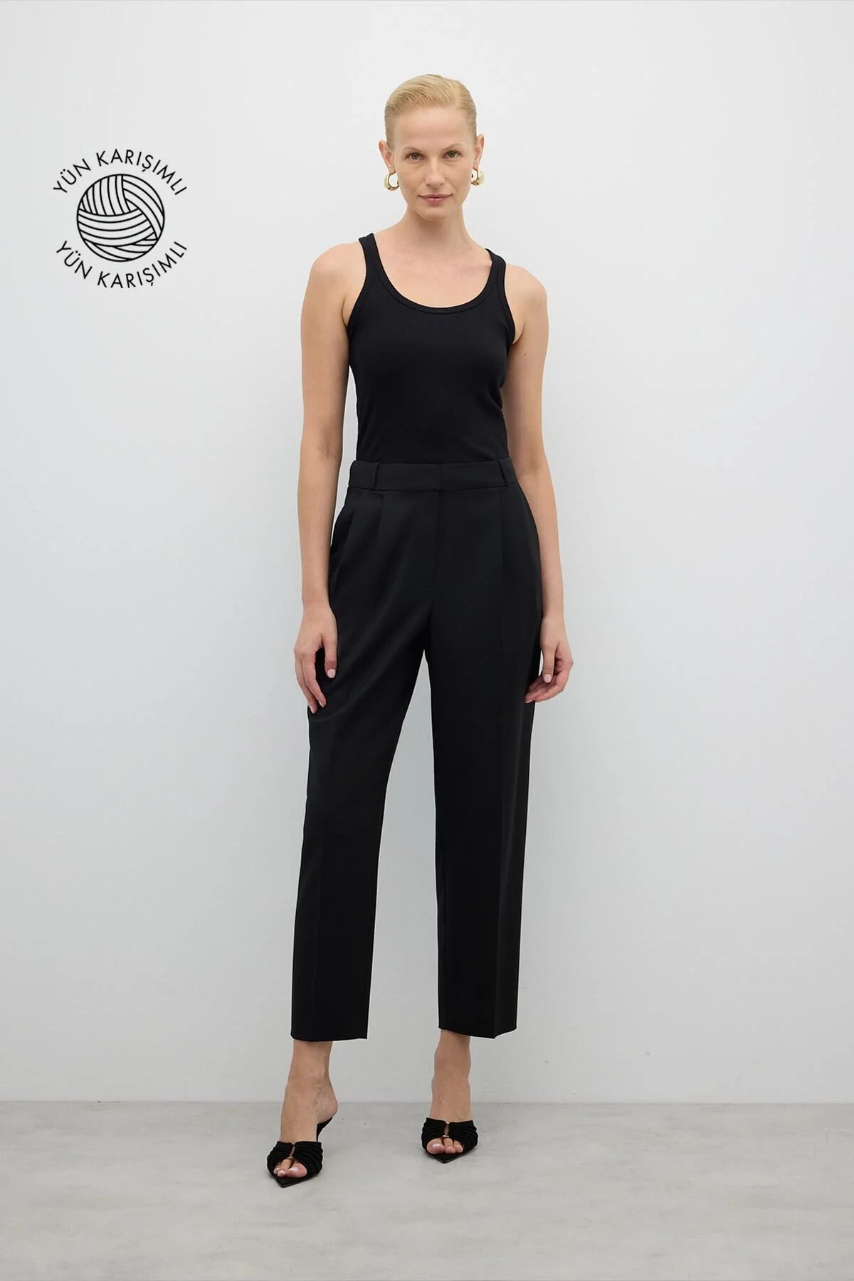 Çift Pileli Yüksek Bel Havuç Pantolon Siyah - 1