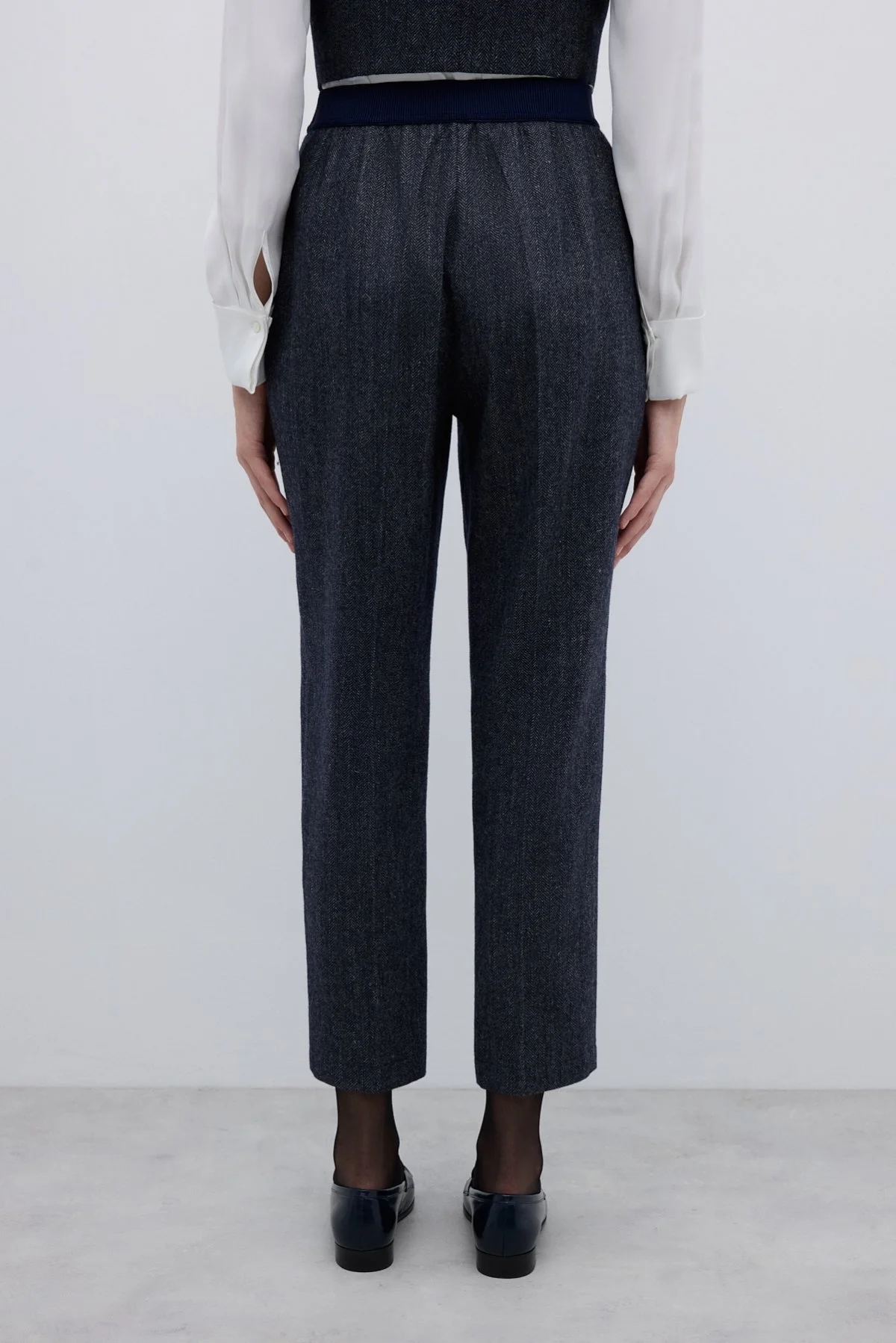 Yün Karışımlı Beli Lastikli Düz Paça Pantolon Lacivert - 2