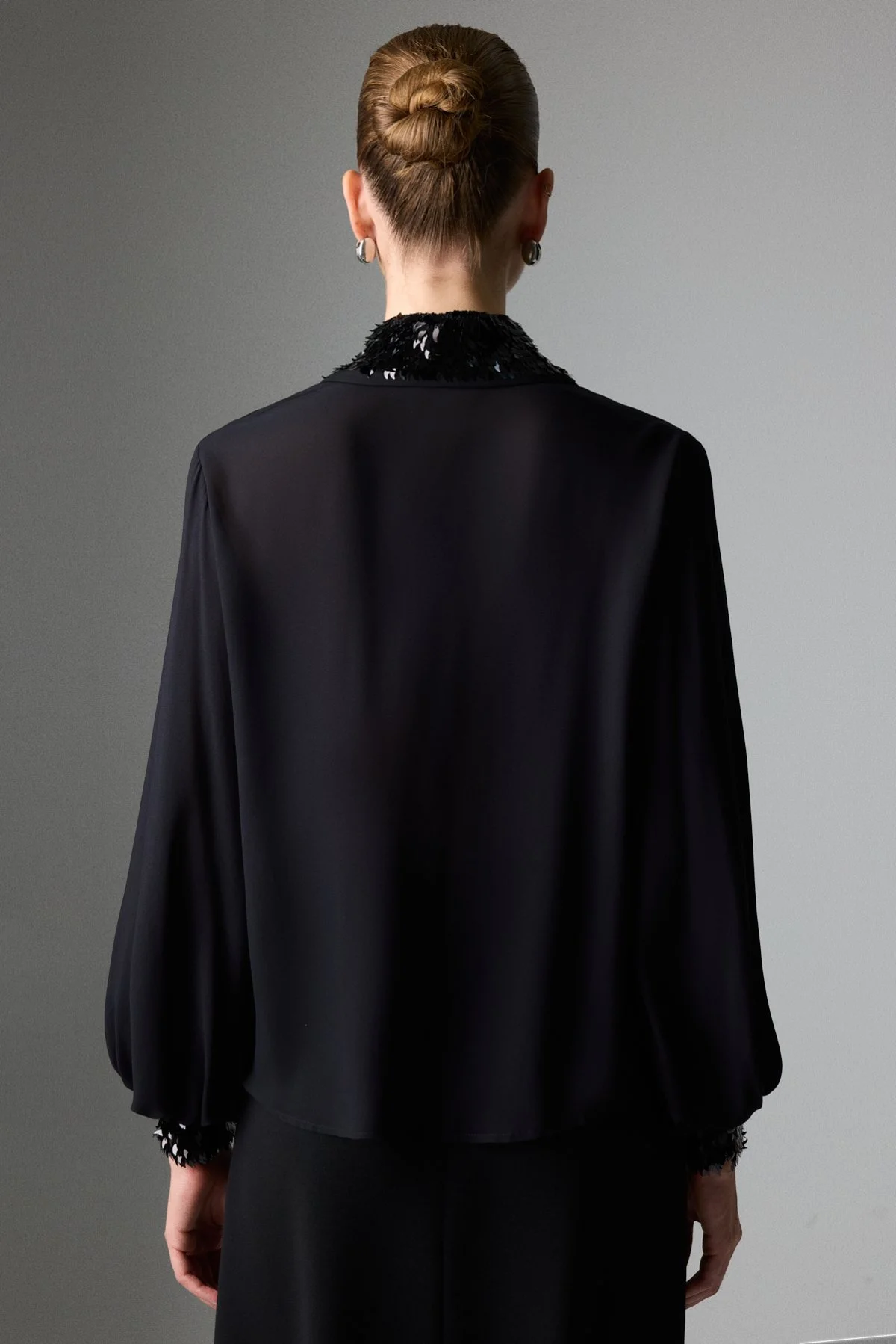 Payet Detaylı Balon Kol Gömlek Siyah - 2