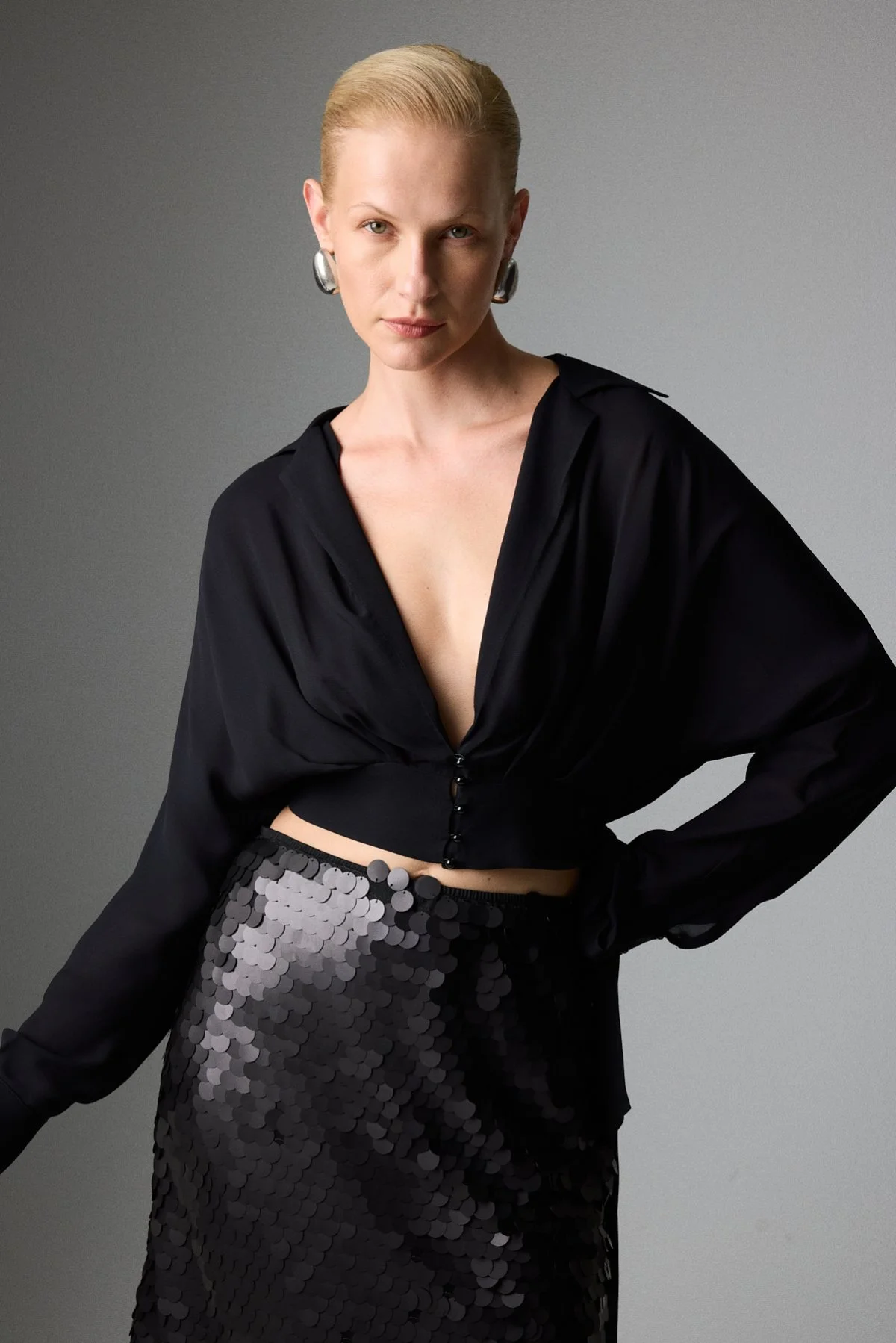 Bağlama Detaylı Crop Gömlek Siyah - 1