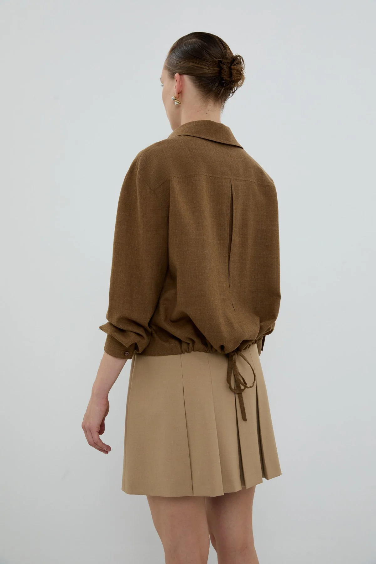 %100 Yün Süs Cep Kapaklı Gömlek Kahve - 2