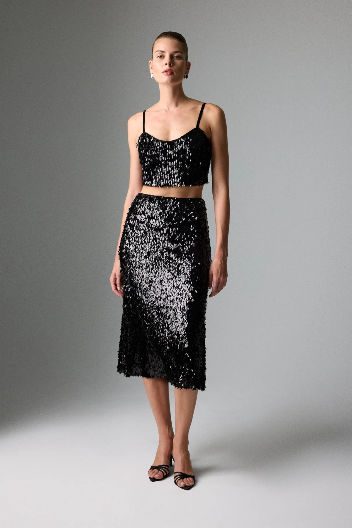 Beli Lastikli Midi Boy Payet Etek Siyah - 1