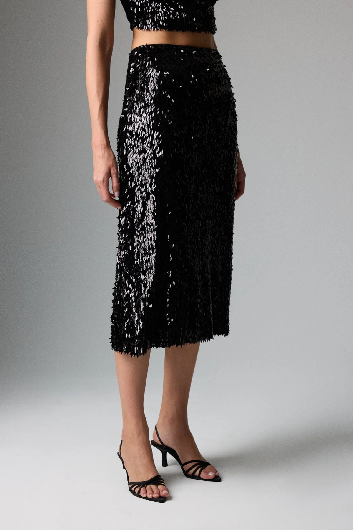 Beli Lastikli Midi Boy Payet Etek Siyah - 2