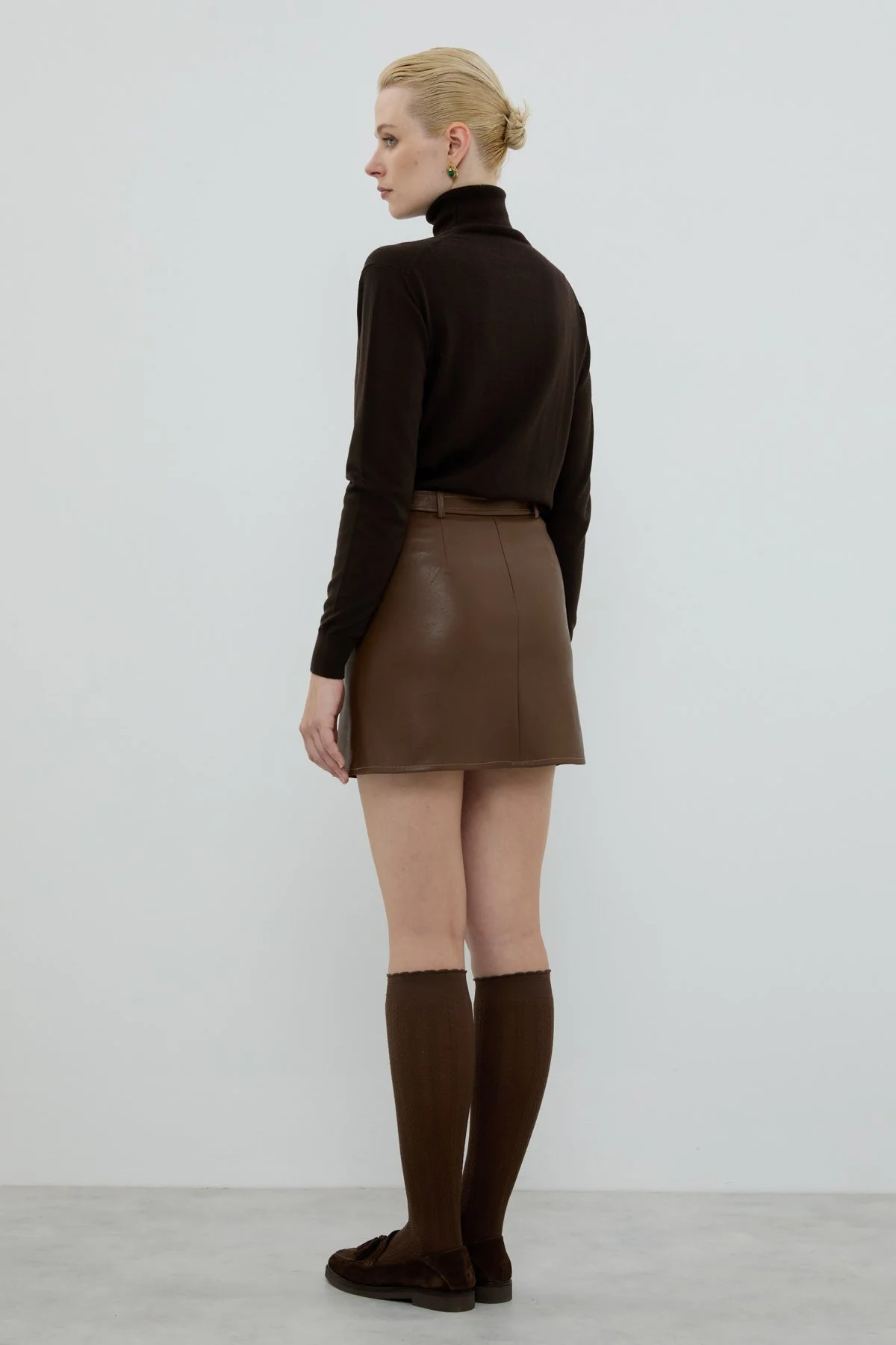 Beli Kemerli Mini Etek Kahve - 2