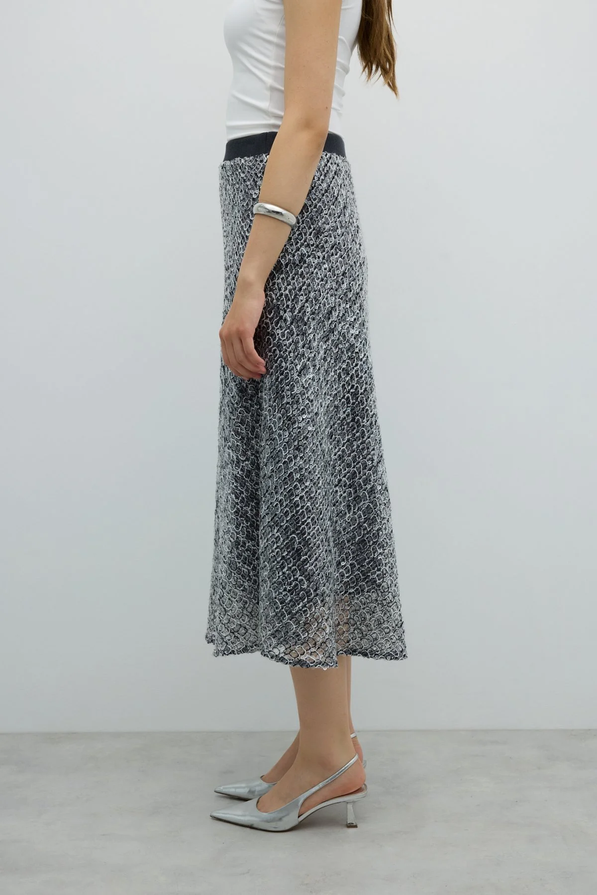 Payetli Beli Lastikli Midi Boy Etek Standart Renk - 3