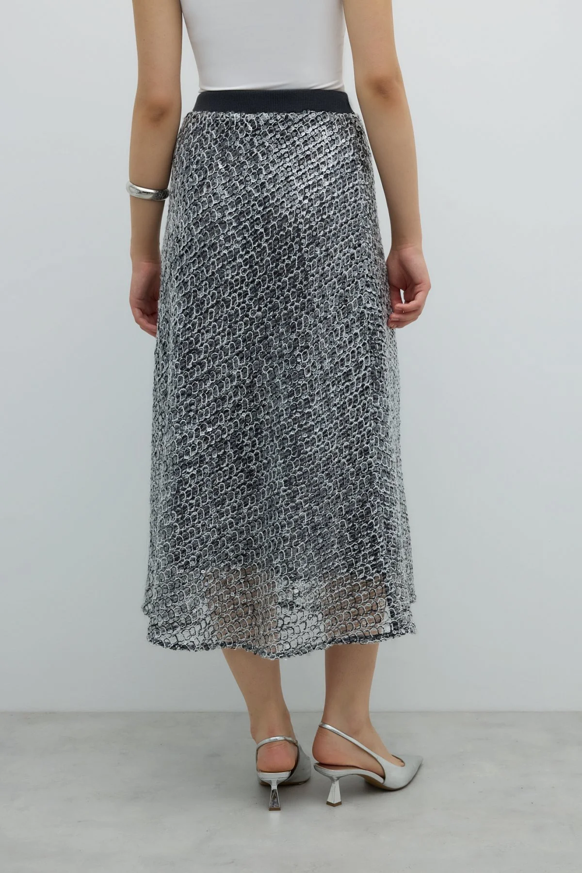 Payetli Beli Lastikli Midi Boy Etek Standart Renk - 2