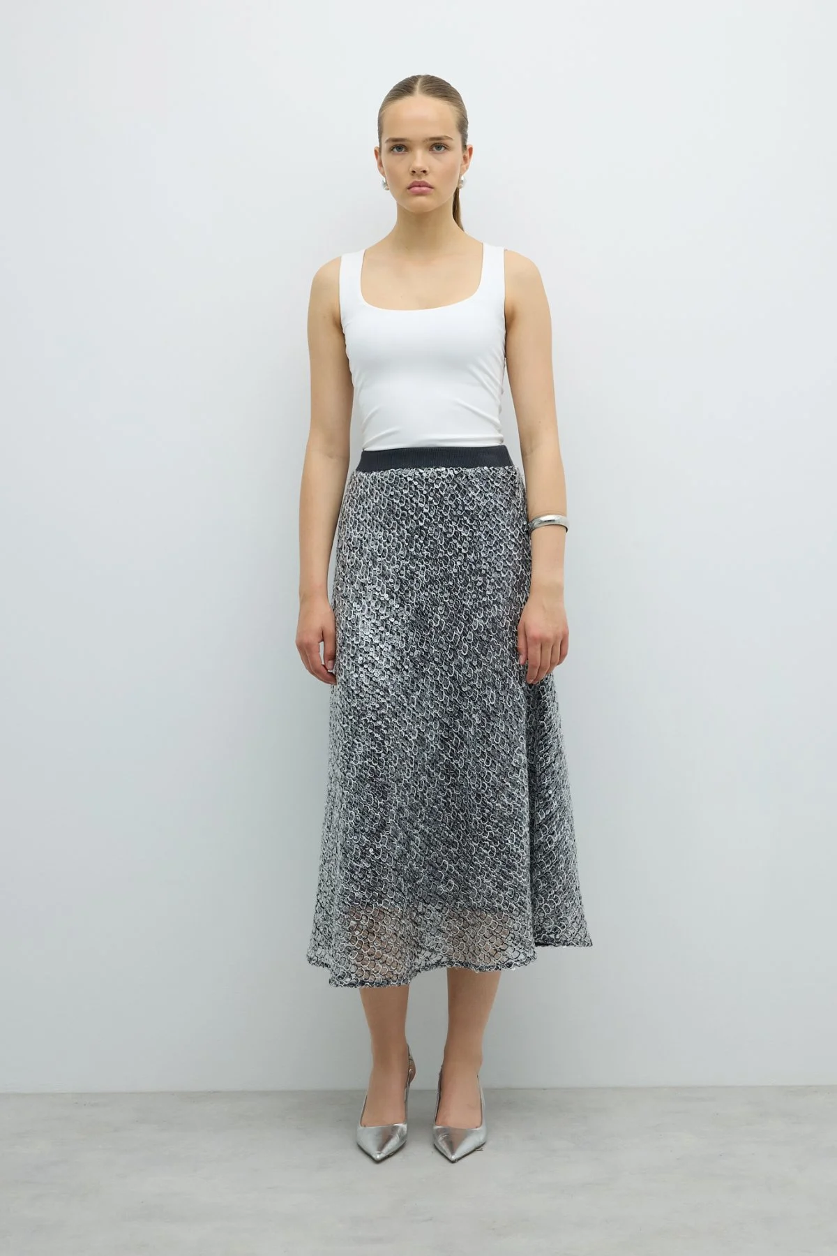 Payetli Beli Lastikli Midi Boy Etek Standart Renk - 1