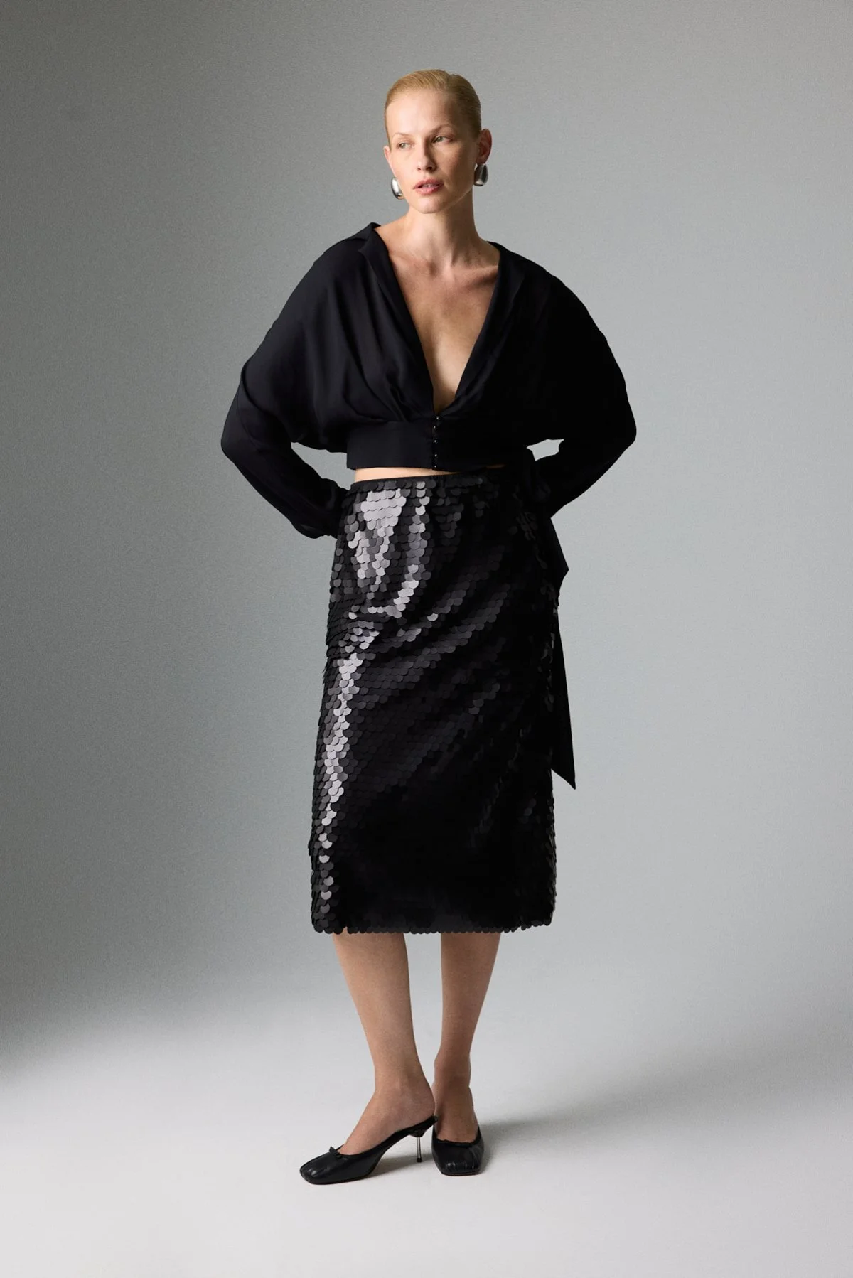 Payetli Midi Boy Etek Siyah - 1