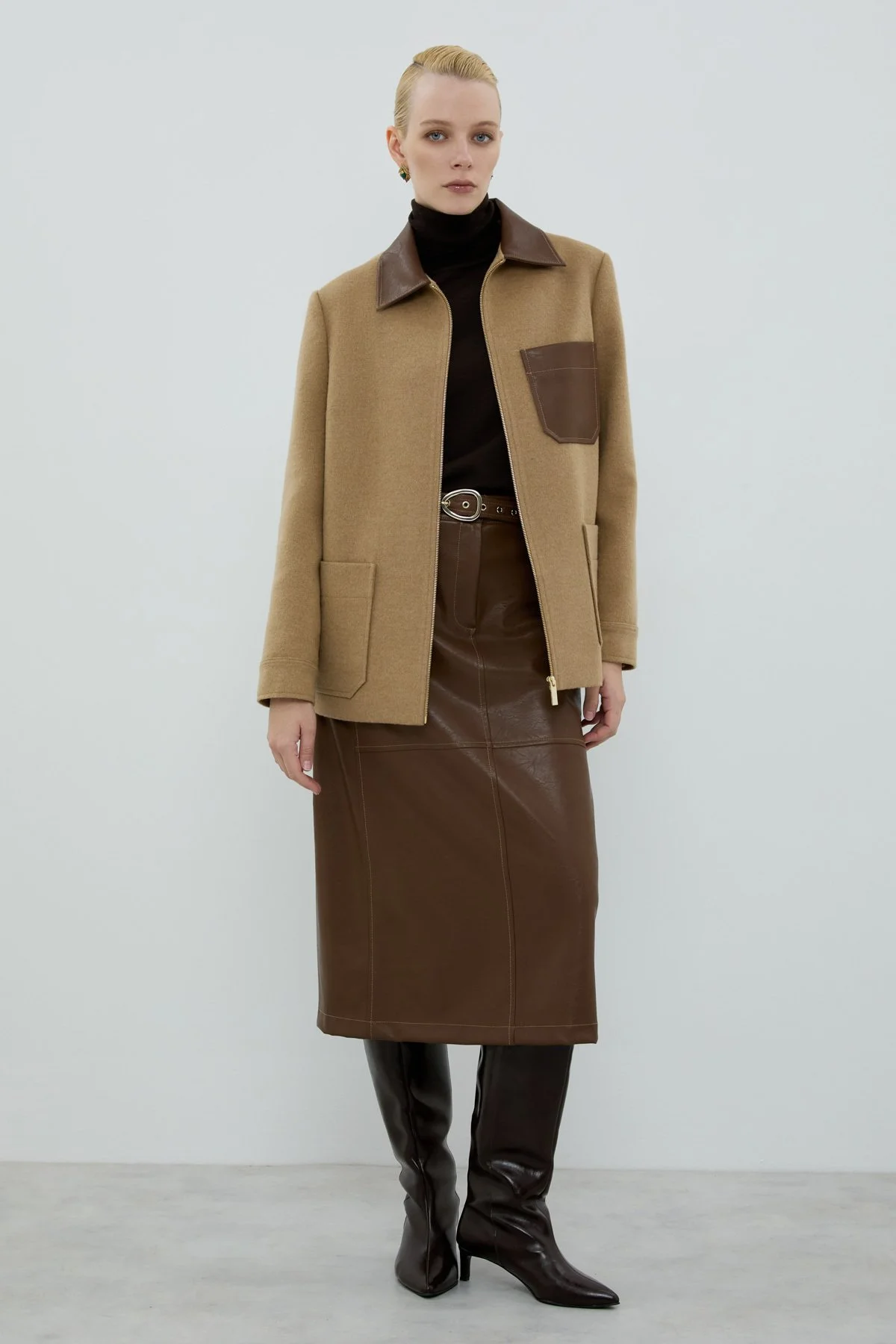 Beli Kemerli Midi Boy Etek Kahve - 4