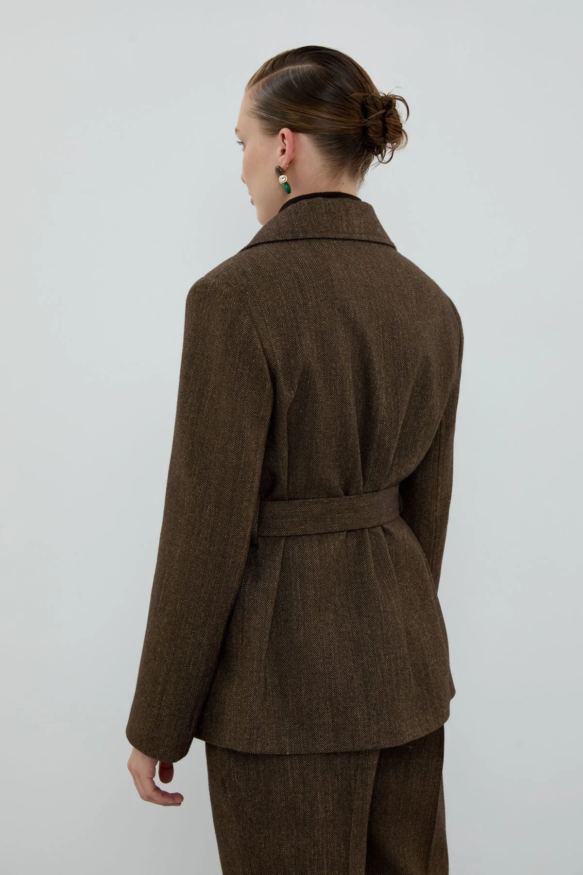 Yün Karışımlı Beli Kemerli Ceket Kahve - 2