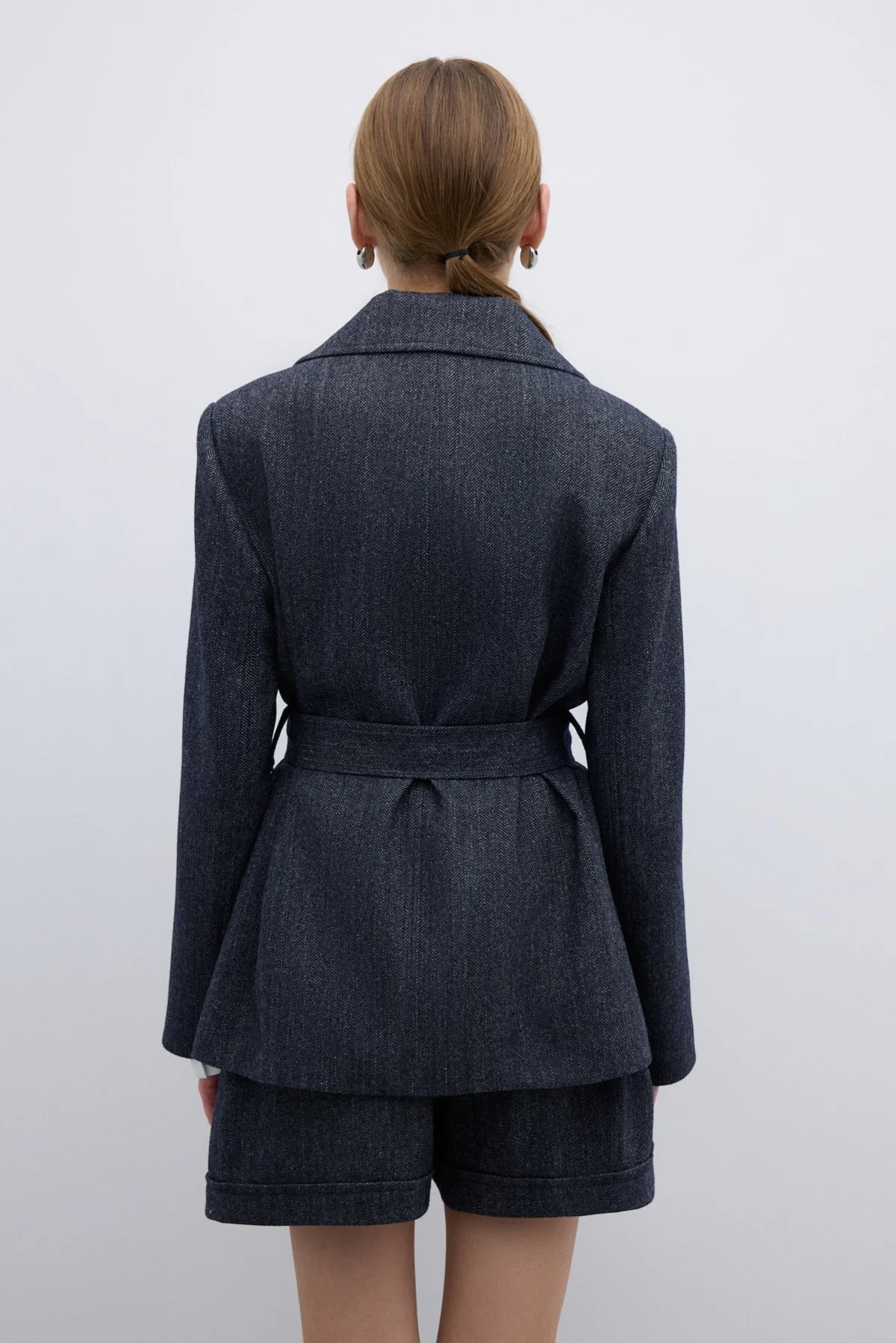 Yün Karışımlı Beli Kemerli Ceket Lacivert - 2