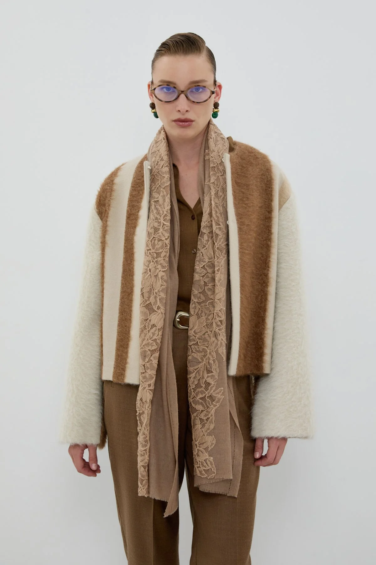 Yün Karışımlı Bisiklet Yaka Ceket Camel - Bej - 3