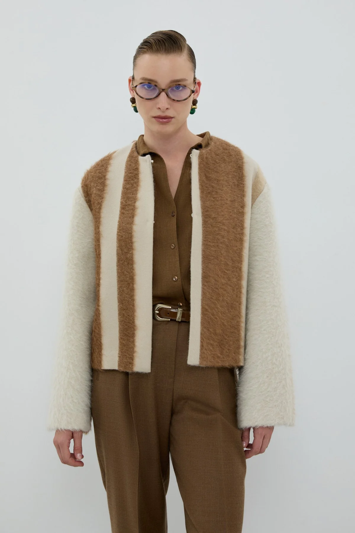 Yün Karışımlı Bisiklet Yaka Ceket Camel - Bej - 4