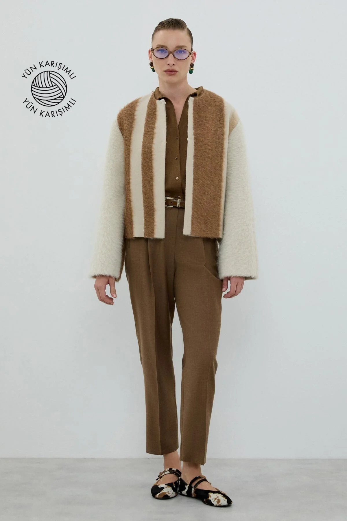 Yün Karışımlı Bisiklet Yaka Ceket Camel - Bej - 1