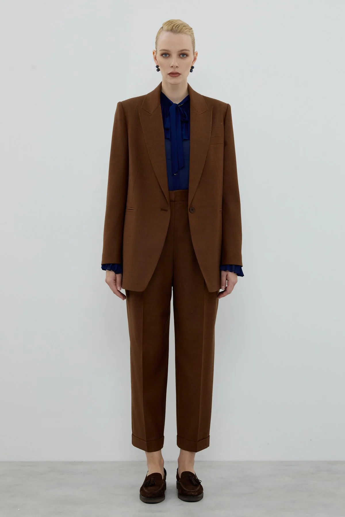 Yün Karışımlı Fleto Cepli Ceket Kahve - 4