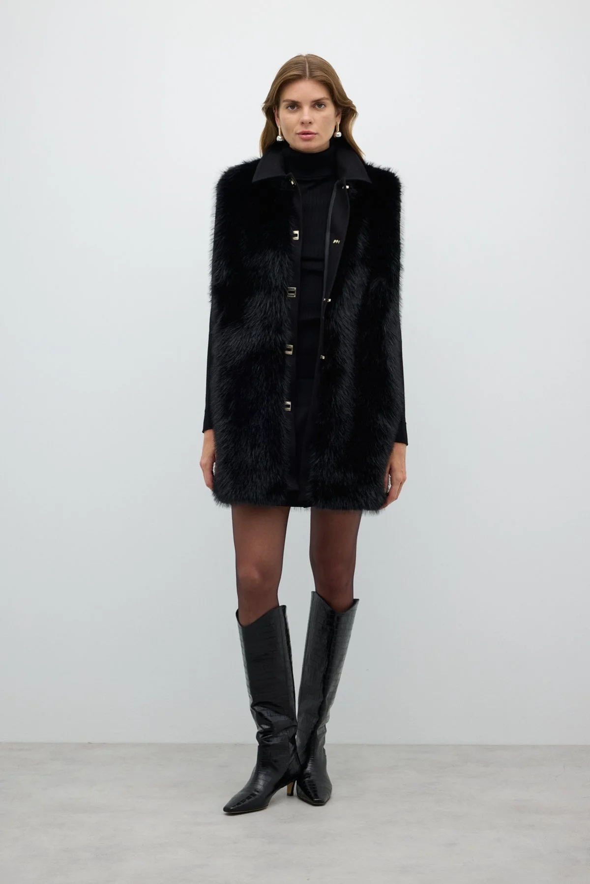 Kilit Tokalı Kürk Yelek Siyah - 1