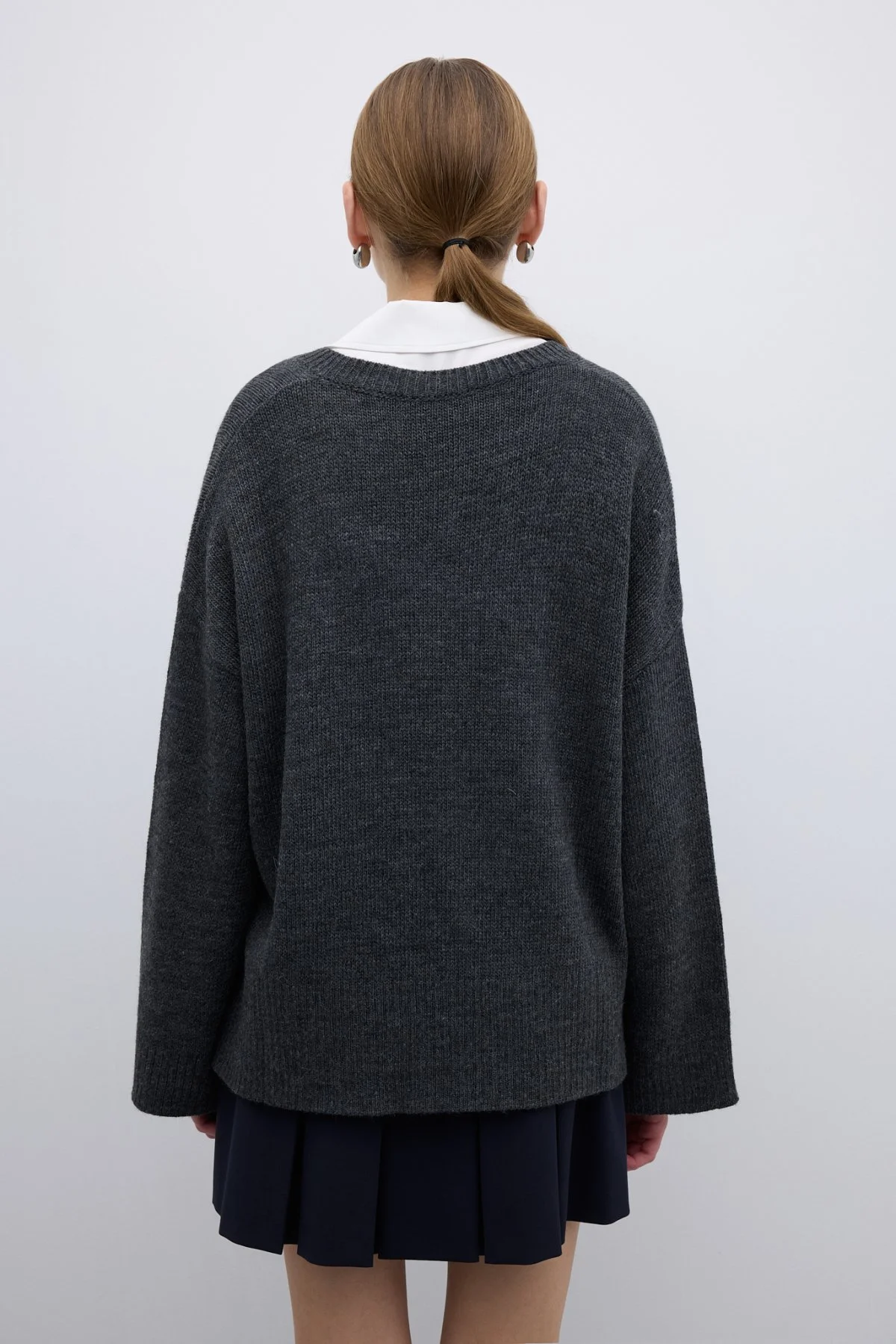 V Yaka İnci Detaylı Triko Antrasit - 2