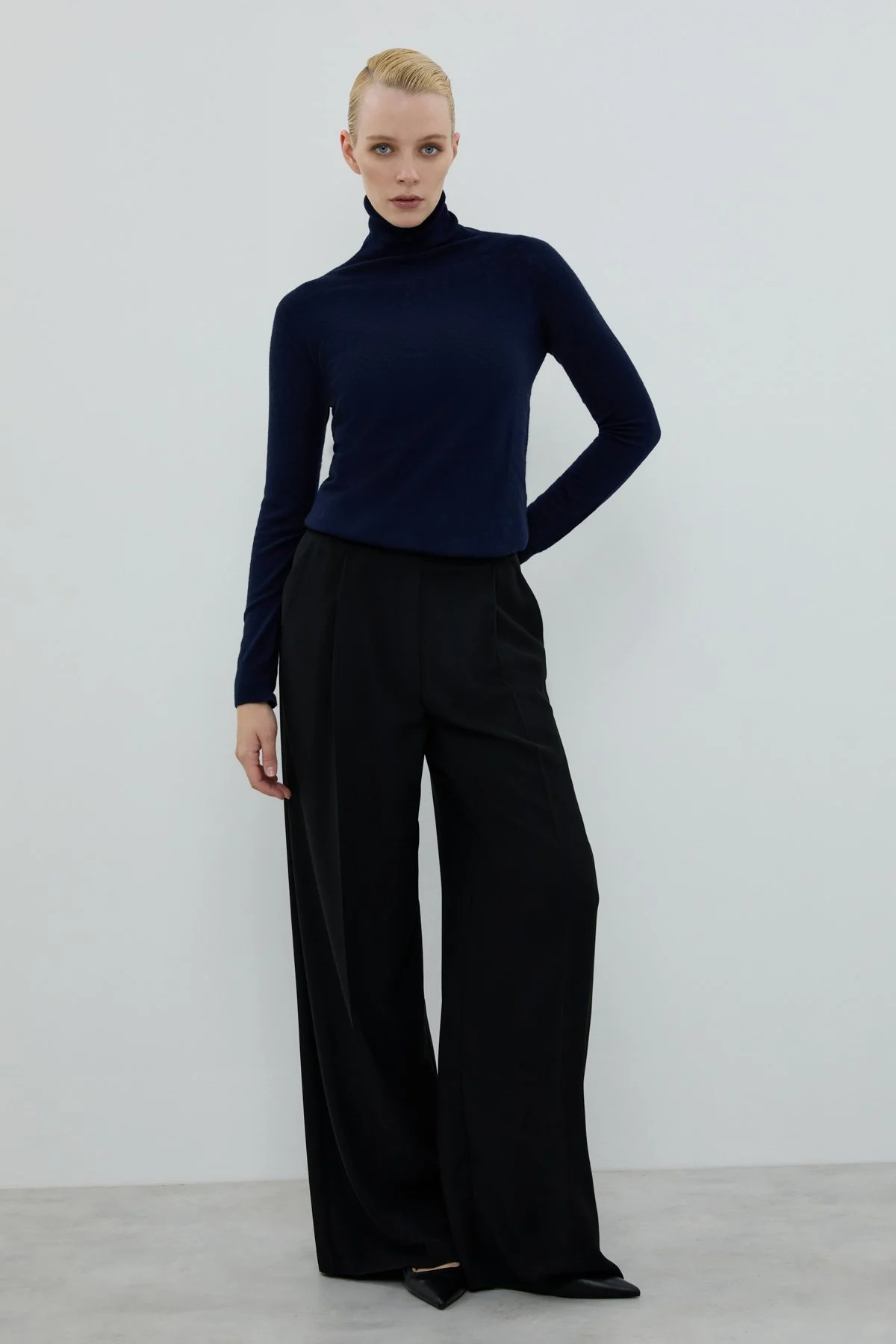 Yün Karışımlı Triko Kazak Lacivert - 3