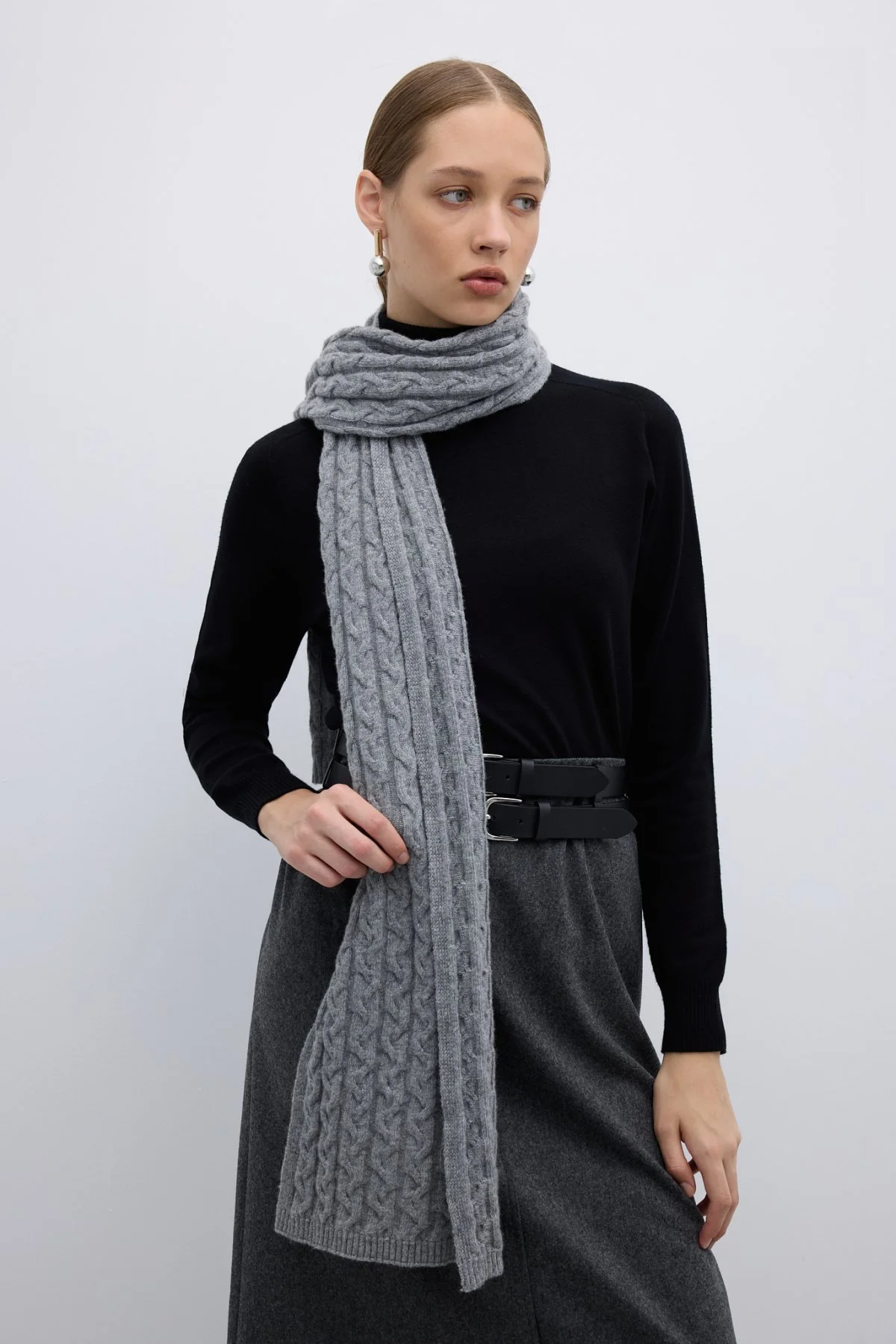 Yün Karışımlı Atkı Gri - 1