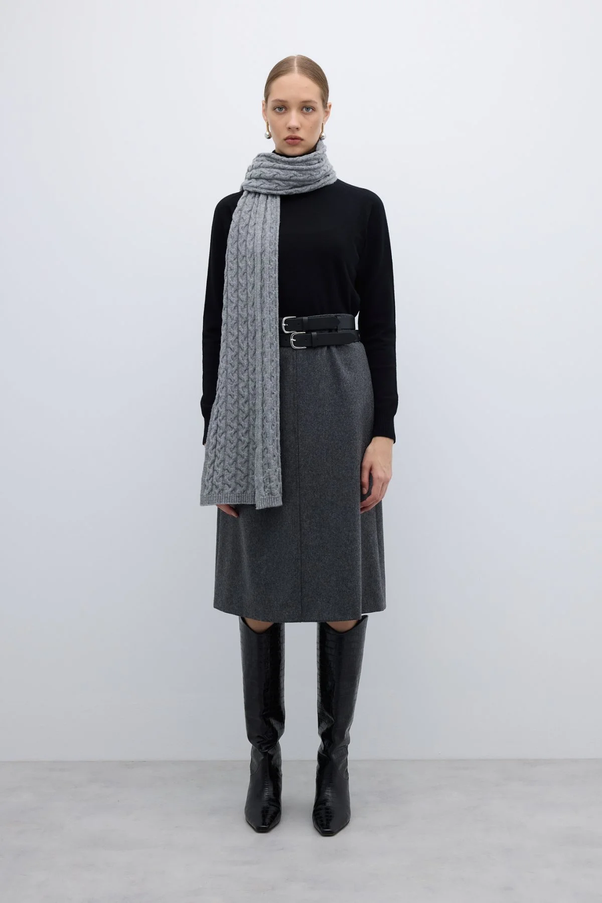 Yün Karışımlı Atkı Gri - 3