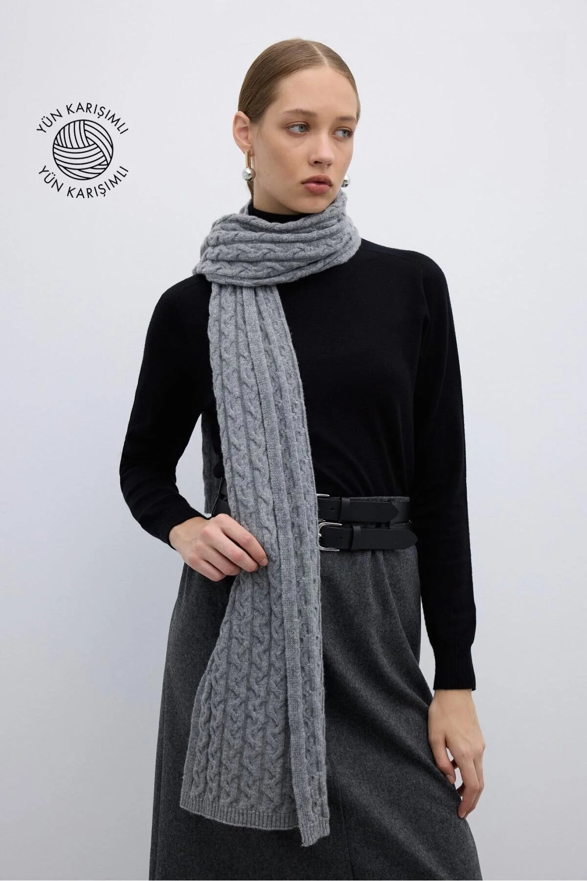 Yün Karışımlı Atkı Gri - 1