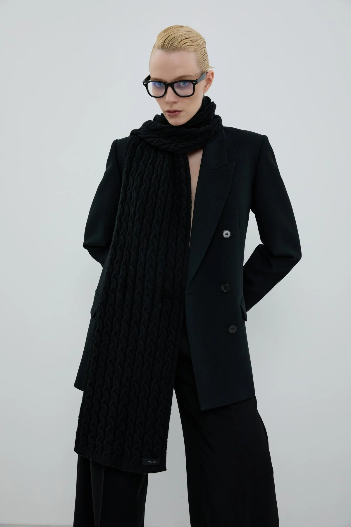 Yün Karışımlı Atkı Siyah - 3