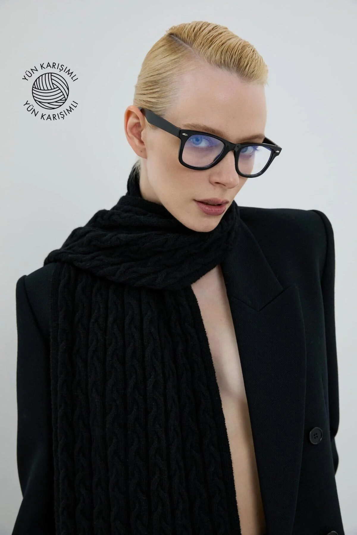 Yün Karışımlı Atkı Siyah - 1