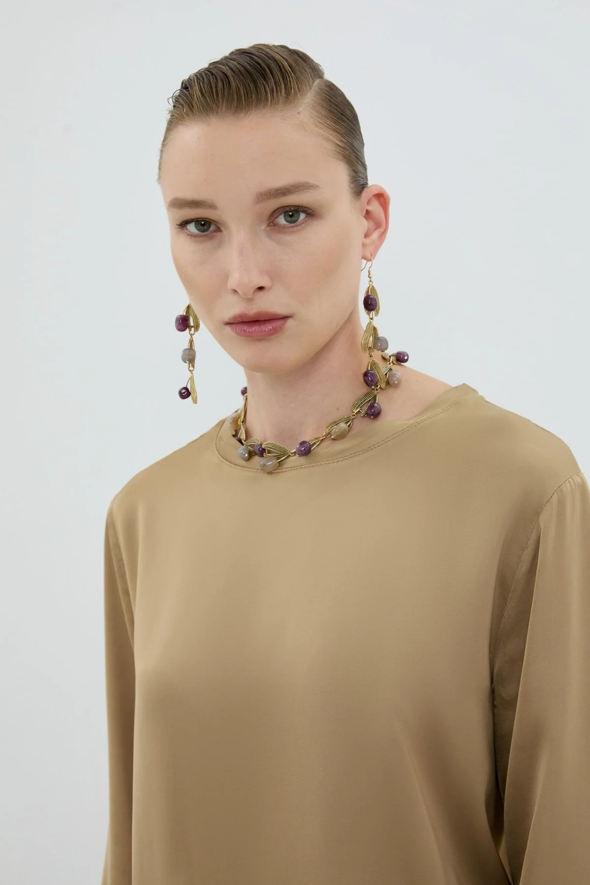 Ametist Doğal Taş Detaylı Sallantılı Küpe Standart Renk - 2