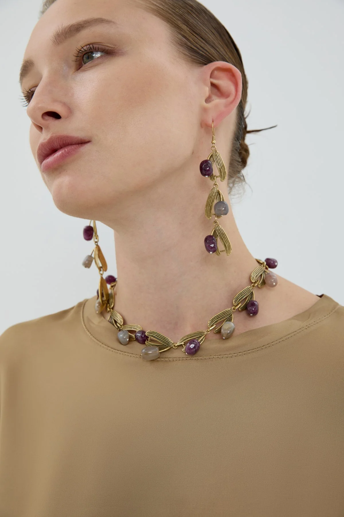 Ametist Doğal Taş Detaylı Sallantılı Küpe Standart Renk - 1