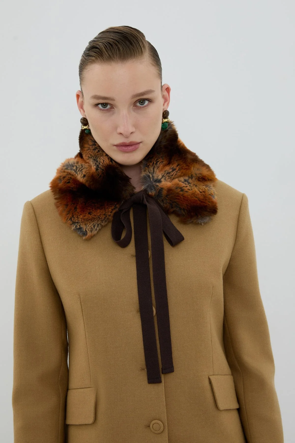 Bağlama Detaylı Kürk Yaka Standart Renk - 1