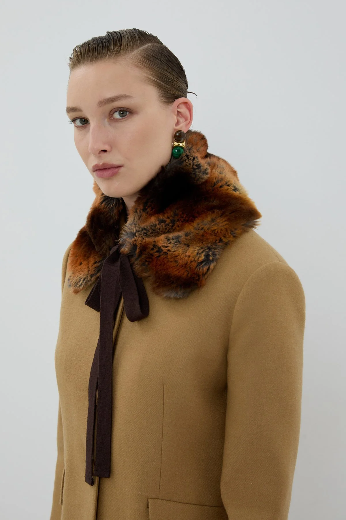 Bağlama Detaylı Kürk Yaka Standart Renk - 2