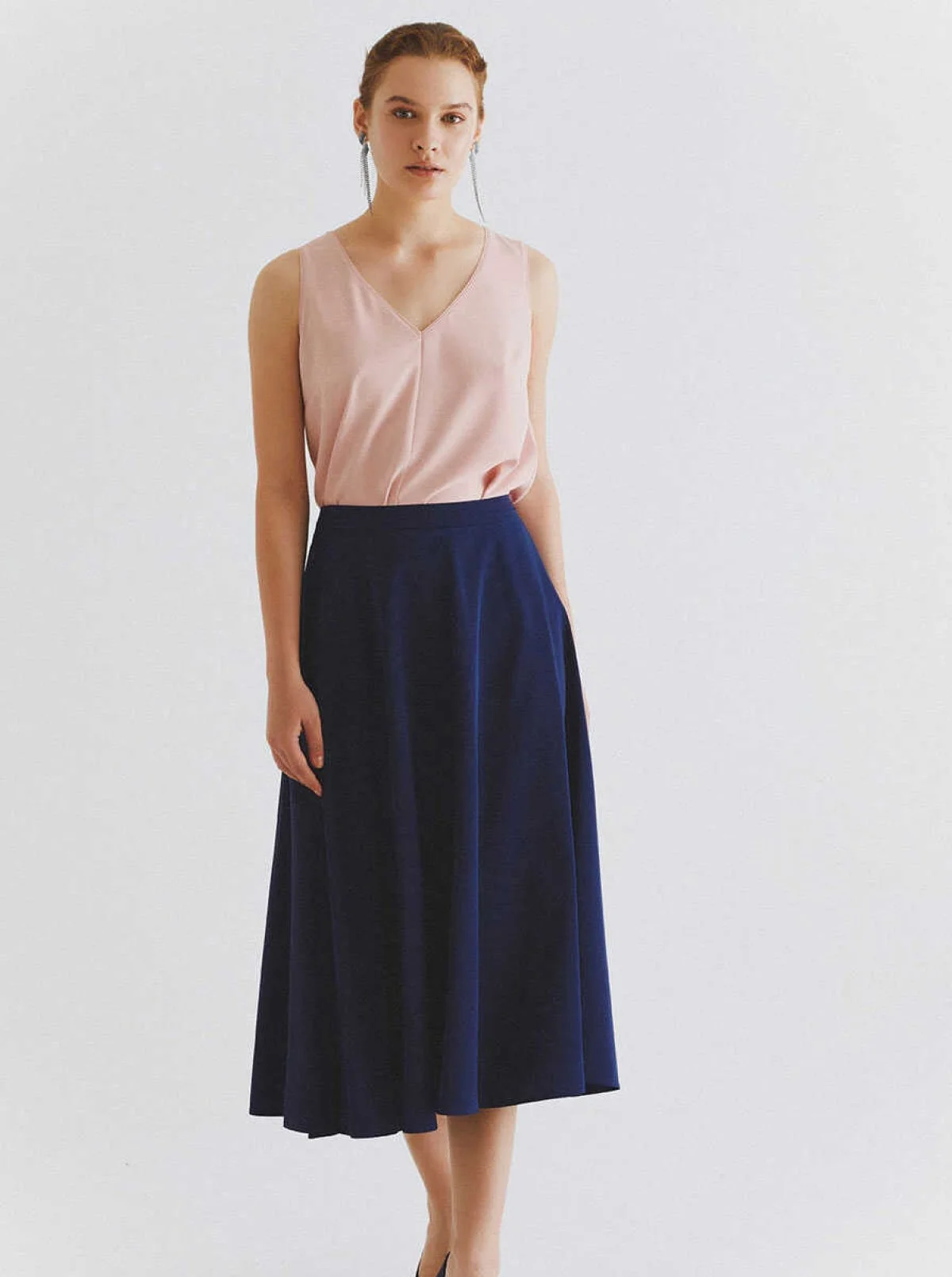  Kabarık Midi Etek Lacivert - 1